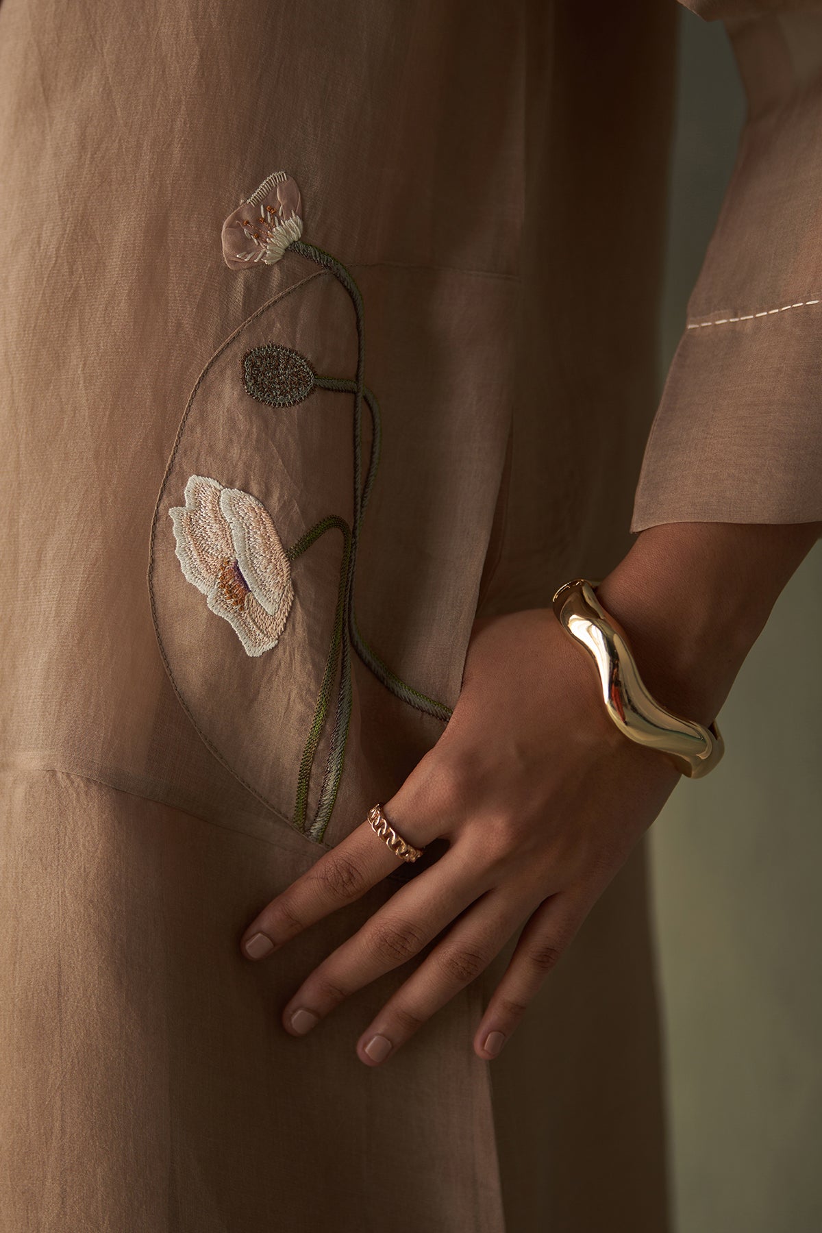 Blossom And Bud Panelled Overlay- Sand