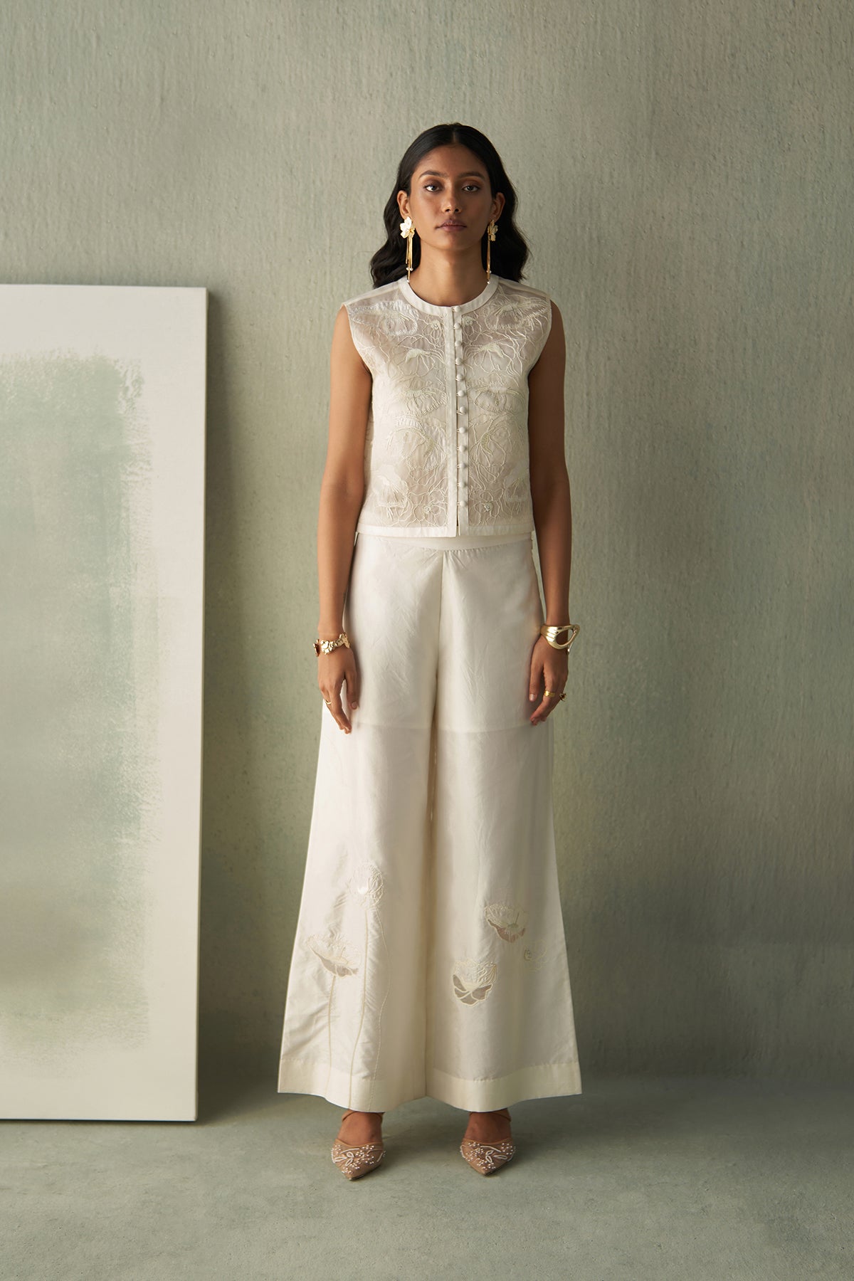 Foliage Cropped Jacket And Trousers Set