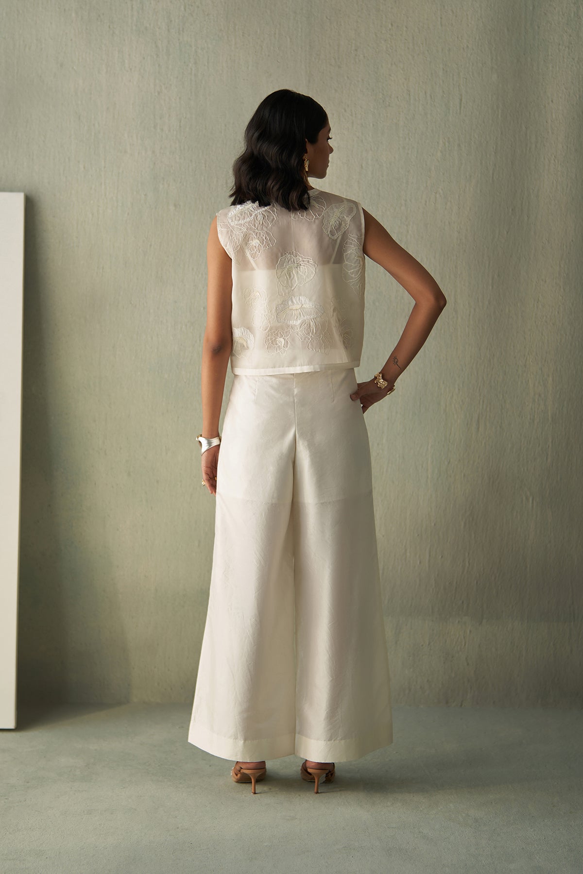 Foliage Cropped Jacket And Trousers Set