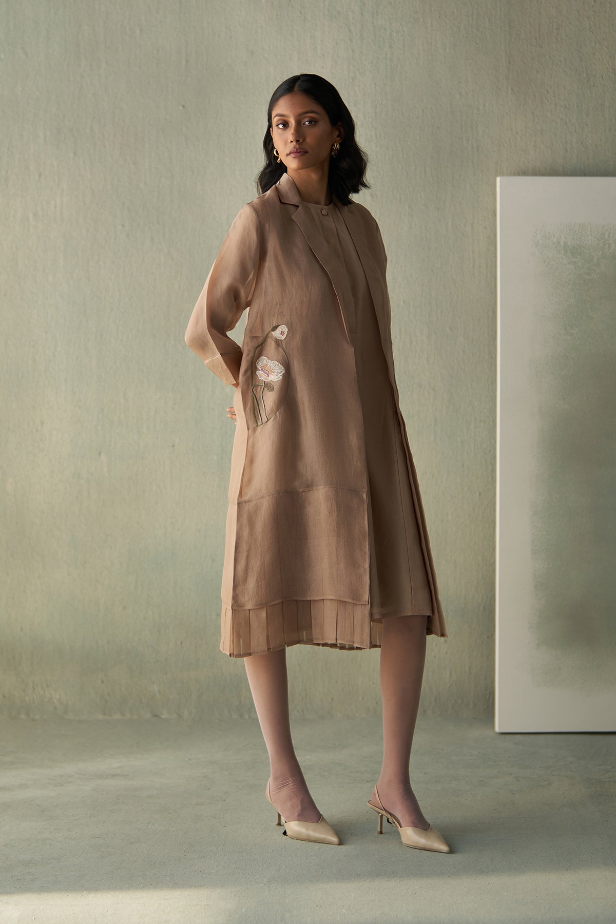 Blossom And Bud Panelled Overlay- Sand