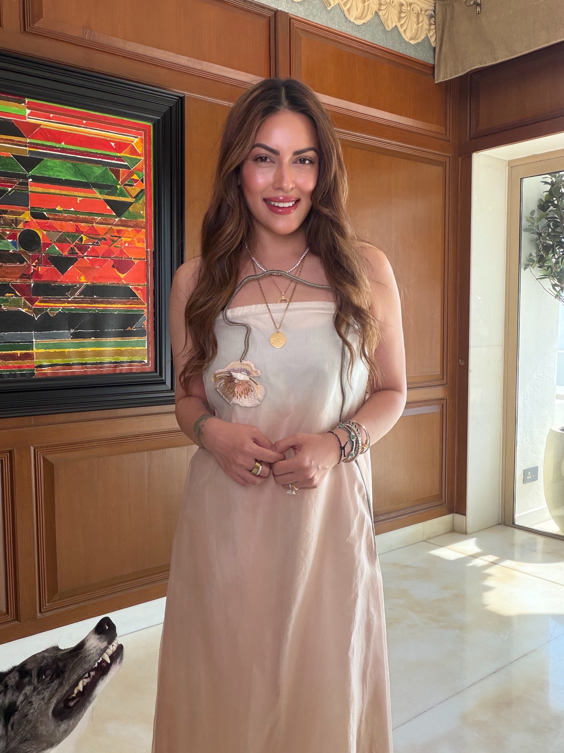 Himani Shah in Peach Sorbet Tube Dress