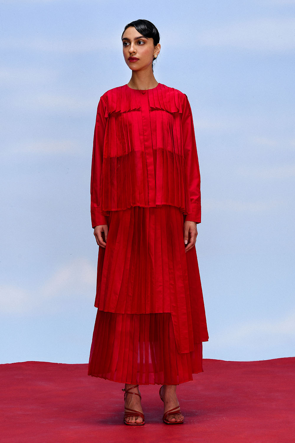 CERISE ACCORDION TOP