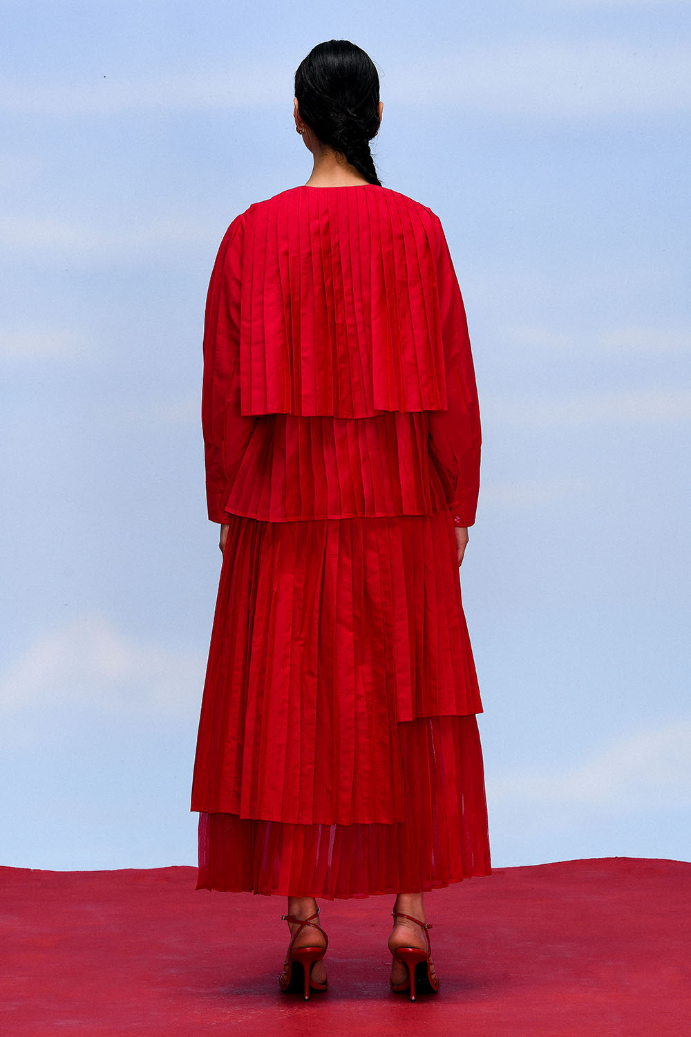 CERISE ACCORDION TOP