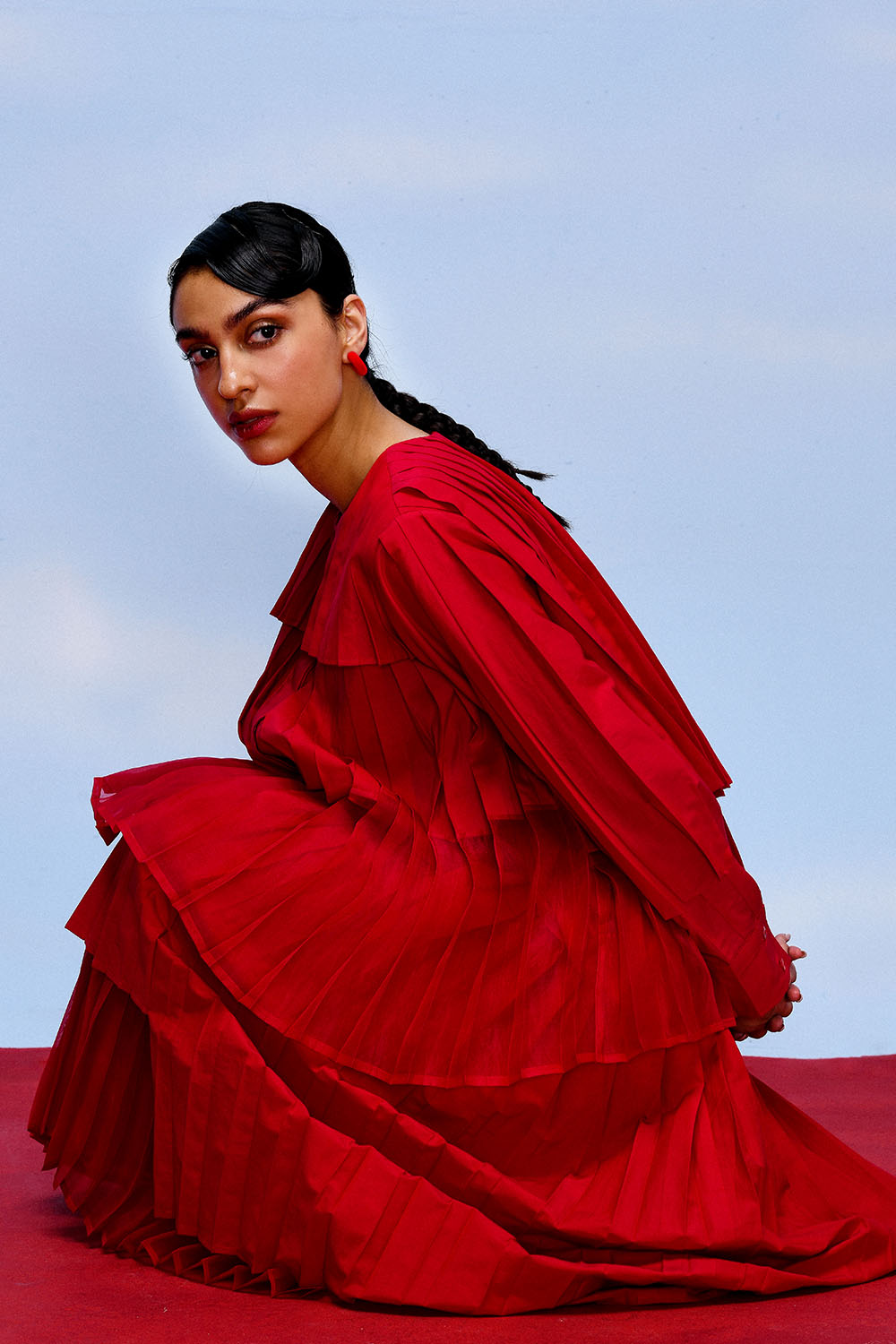 CERISE ACCORDION SKIRT