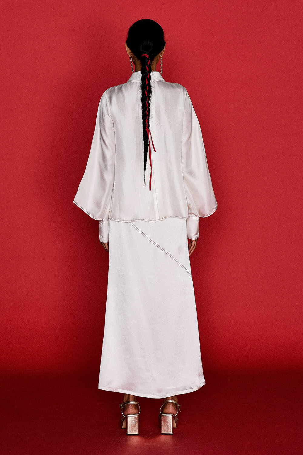 IVORY SILK SHIRT AND SKIRT SET