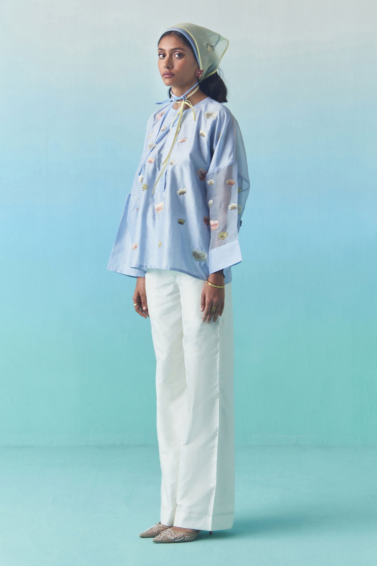 Silk Boot Cut Trousers - Ivory