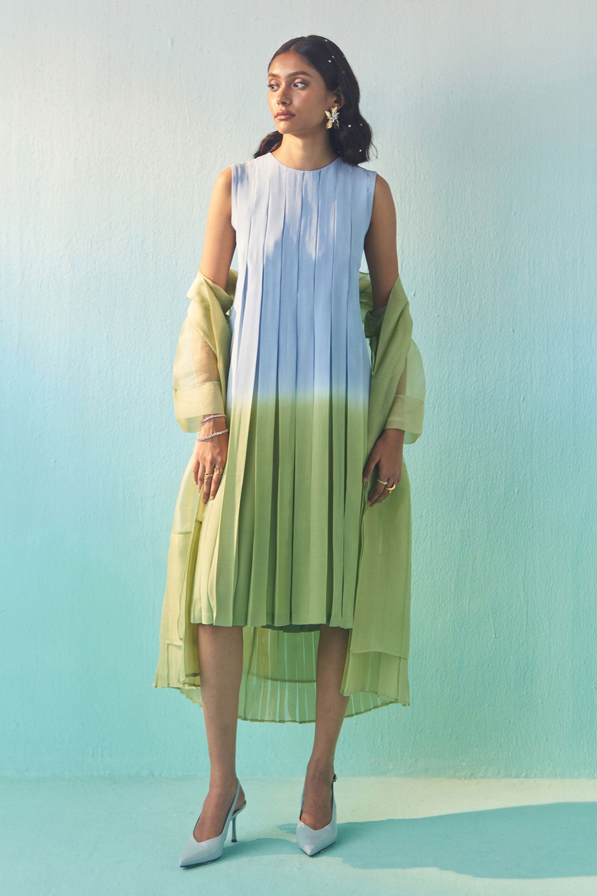 Sky & Grass Pleated Dress