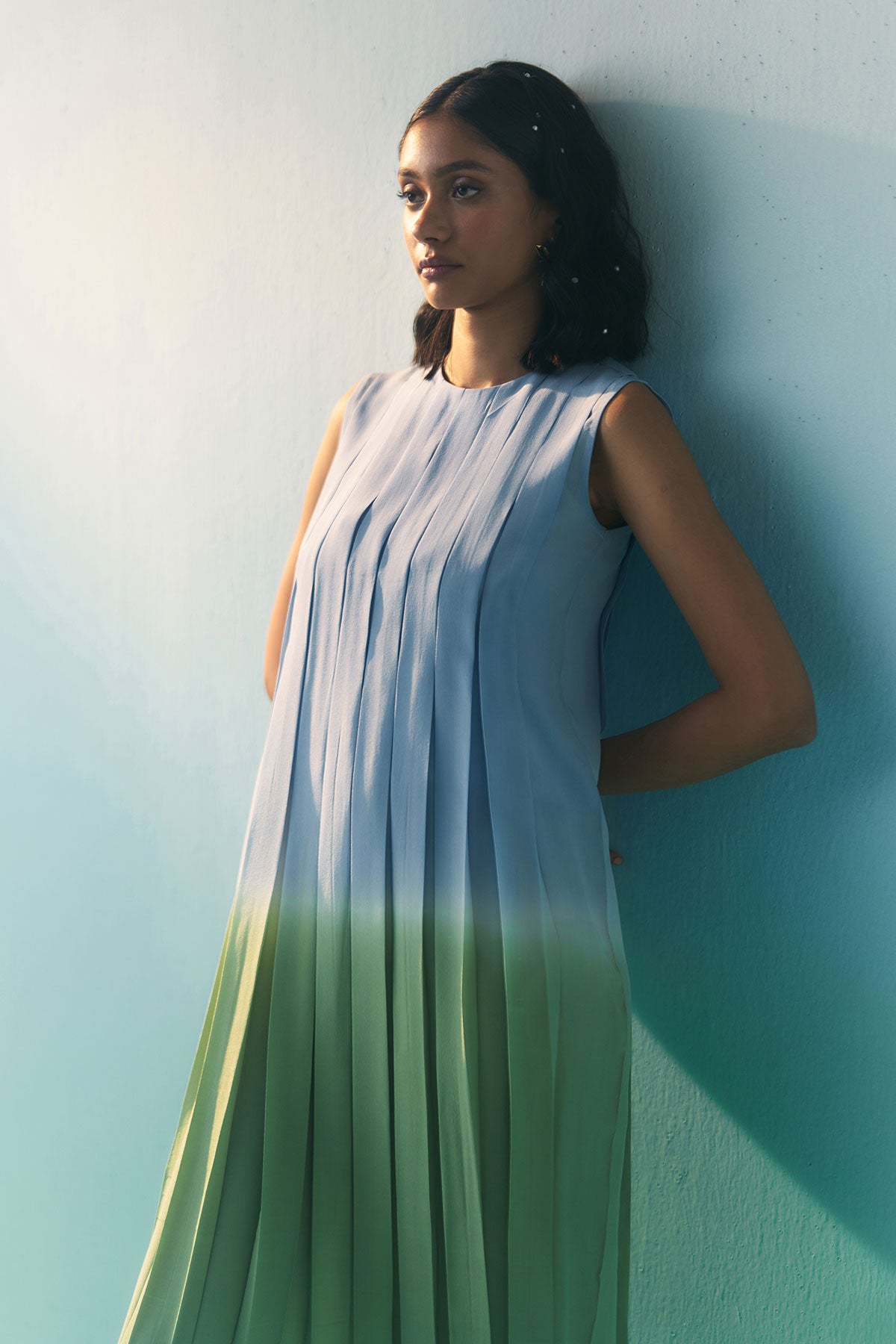 Sky & Grass Pleated Dress
