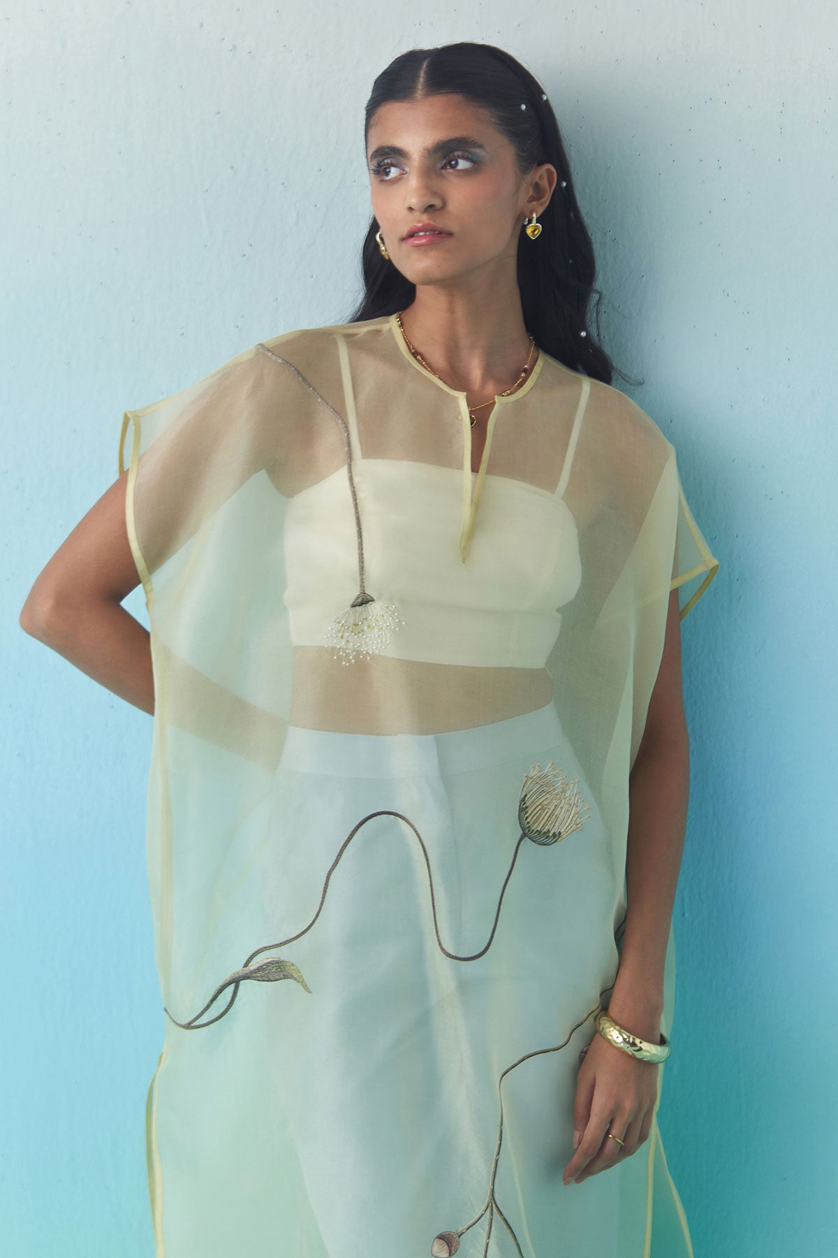 Silk Boot Cut Trousers - Sky