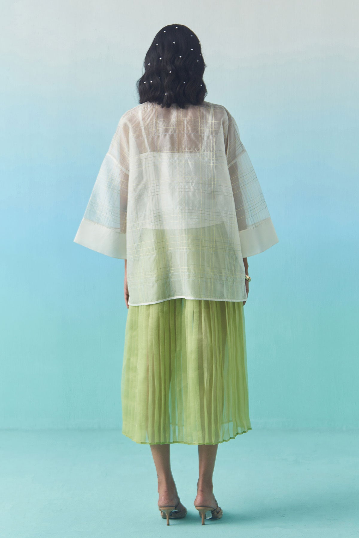 Organza Accordion Skirt - Green