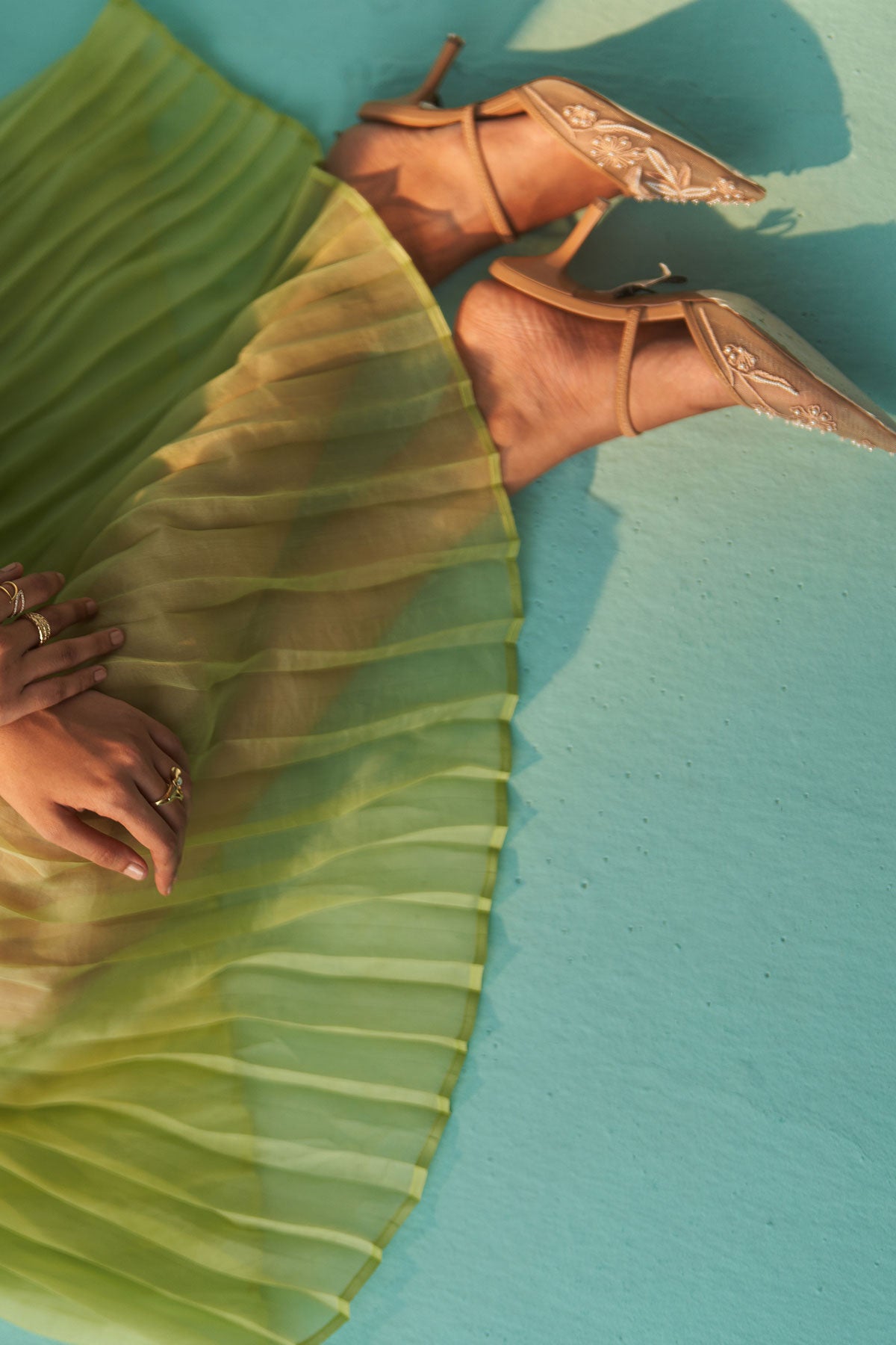 Organza Accordion Skirt - Green