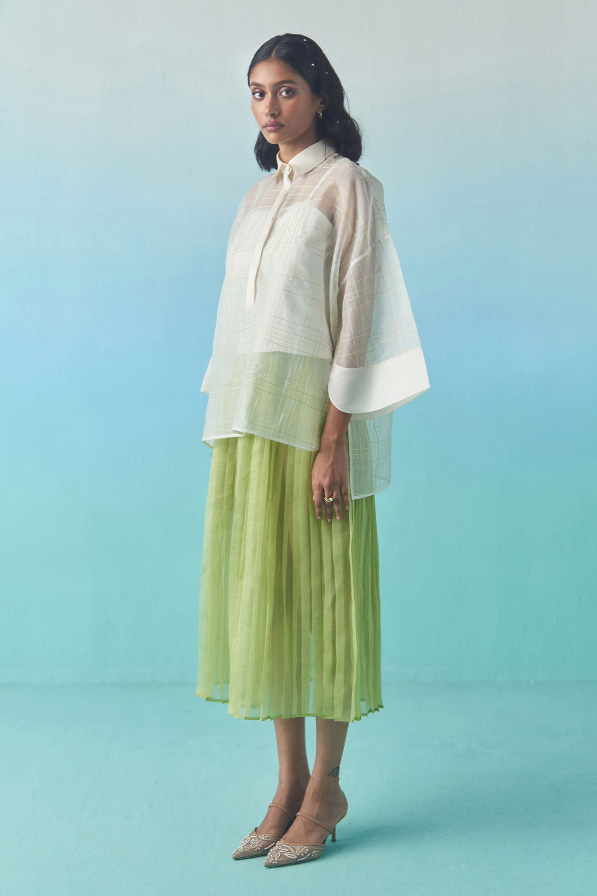 Oversized Sheer Check Top