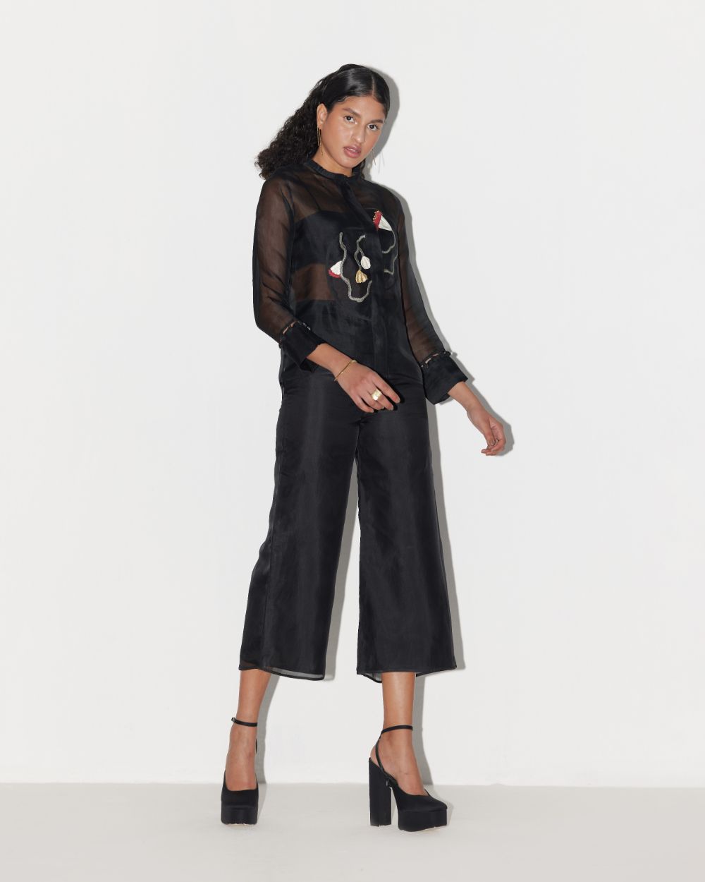 Half & Full Bloom Top - Black