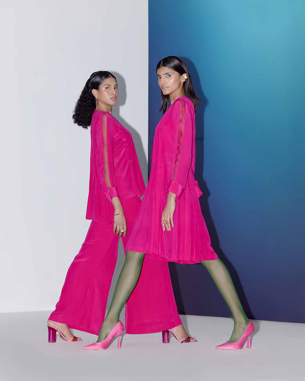 Hot Pink Box Pleat Dress