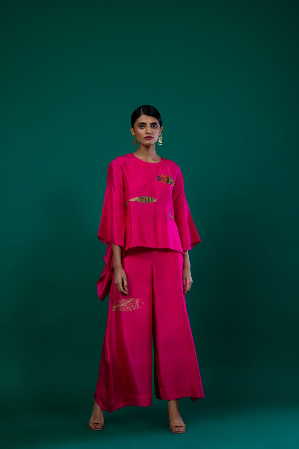 Hot Pink Top With Fish Motifs