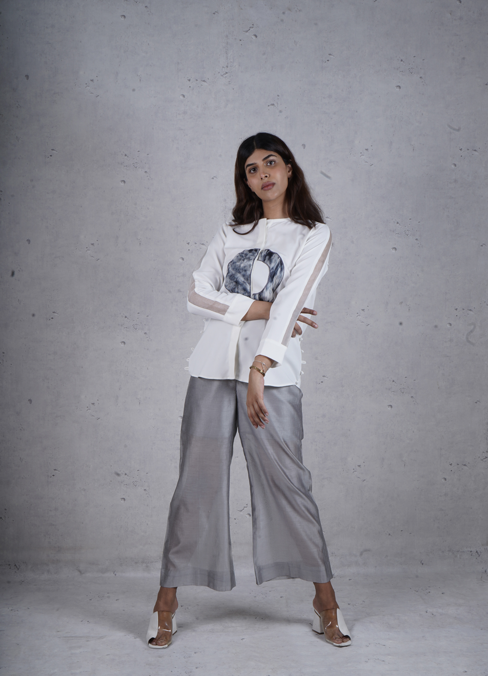 Mettalic grey trousers