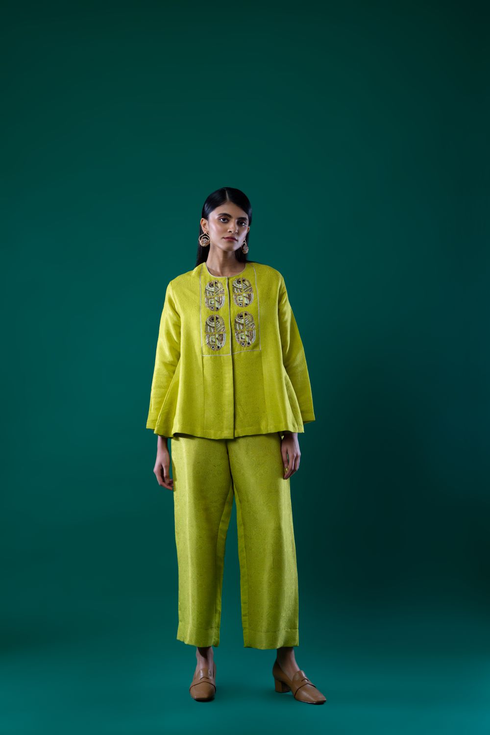 Lime Green Brocade Trouser