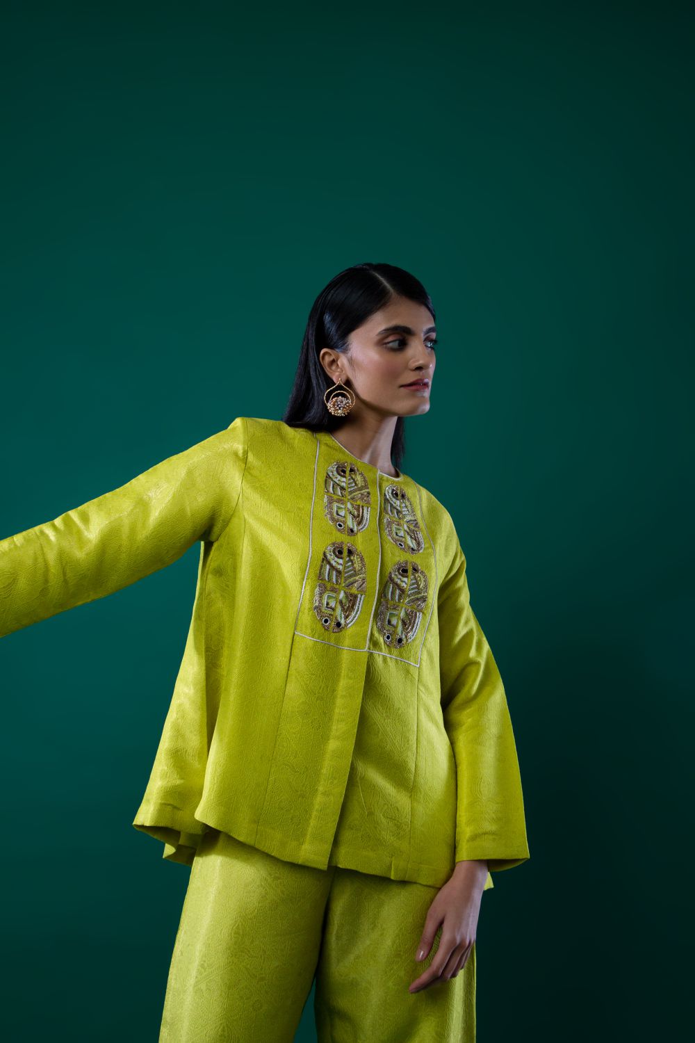 Lime Green Brocade Top