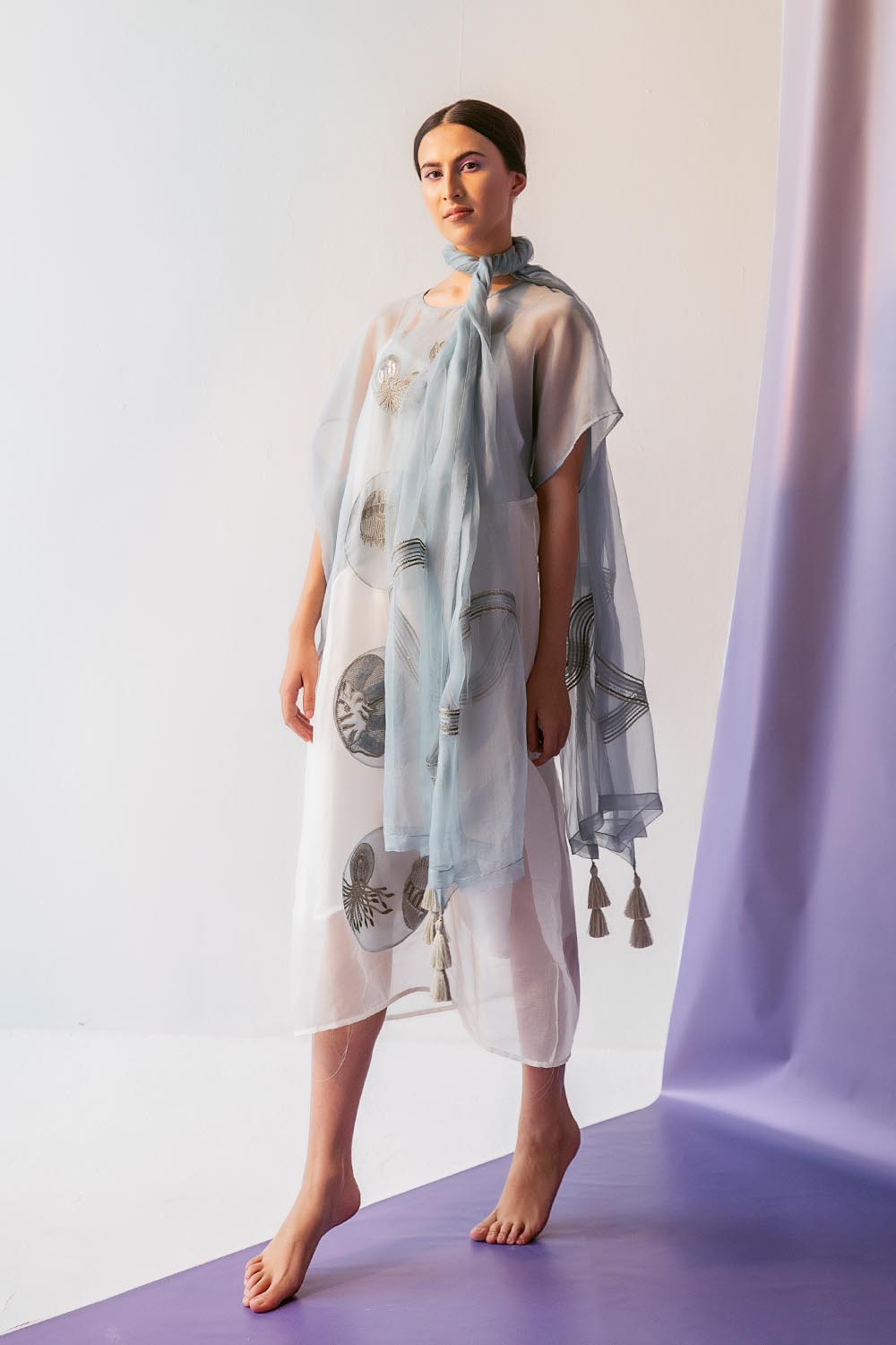 Smoke Grey Embellished Stole