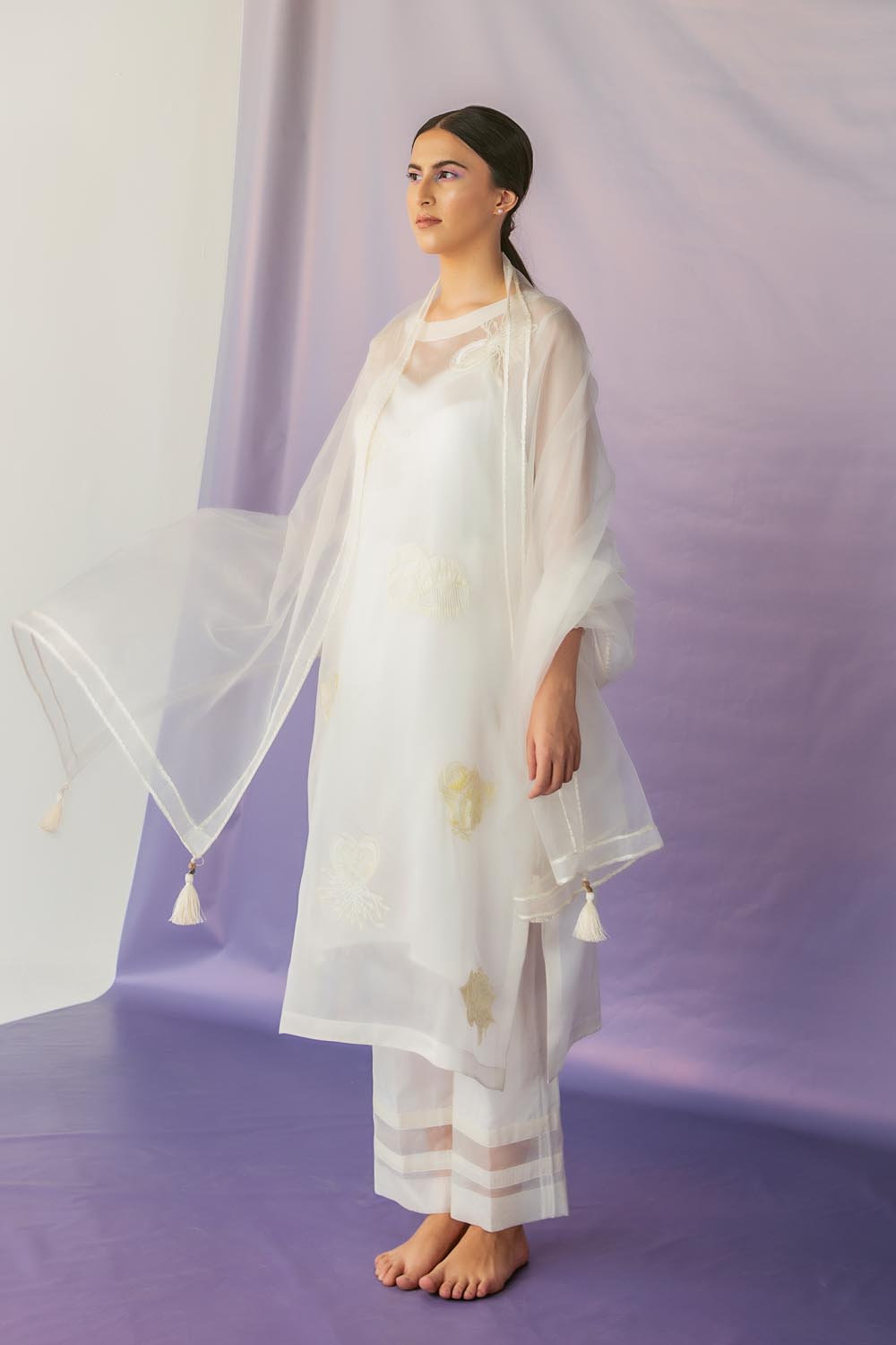 Classic White Embellished Kurta Set