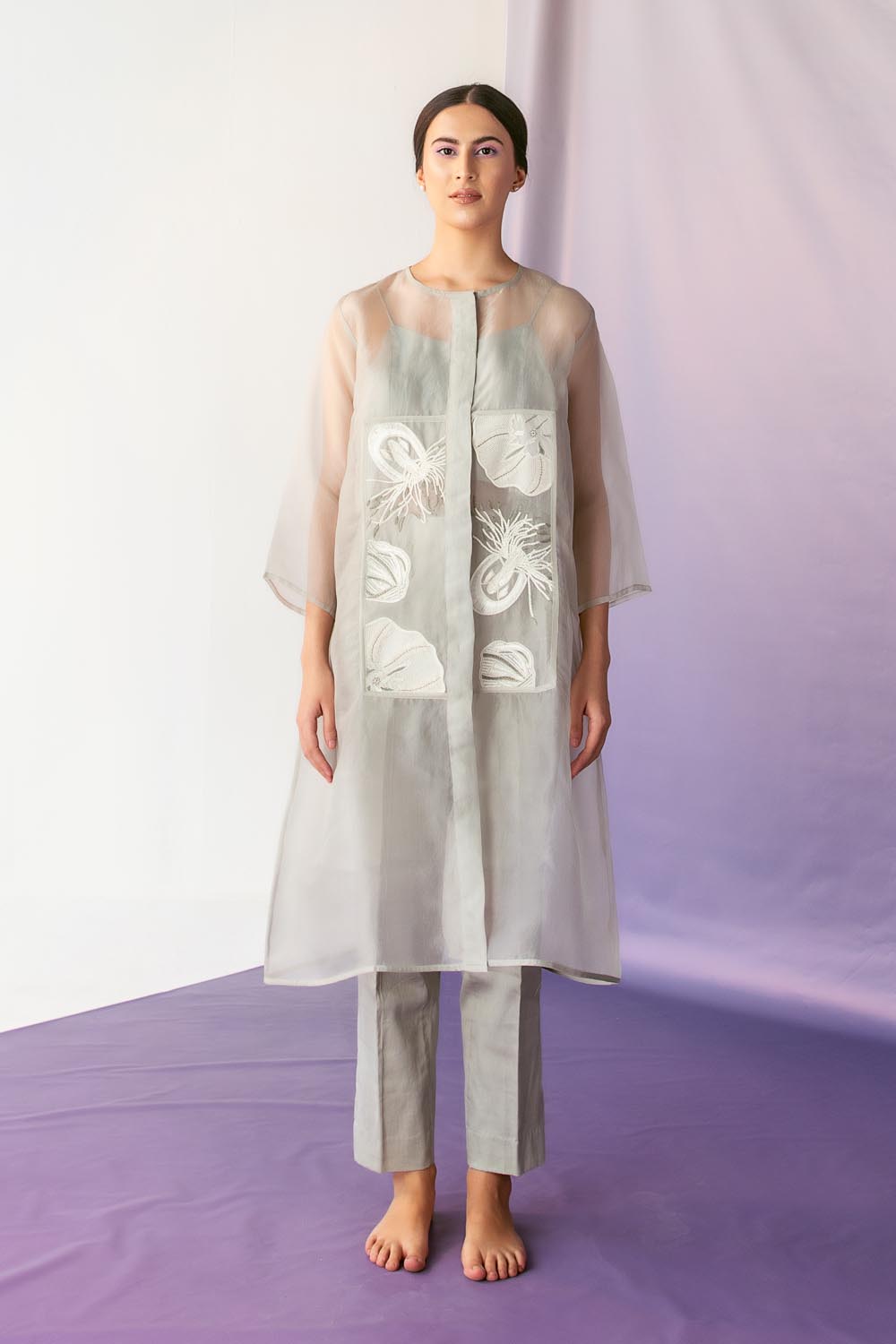 Marine Kurta Set- Smoke Green