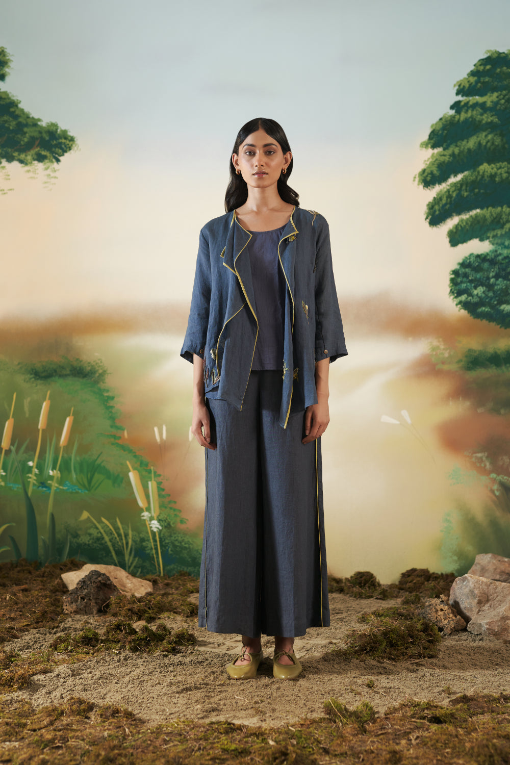 Blue Wide-Legged Trousers