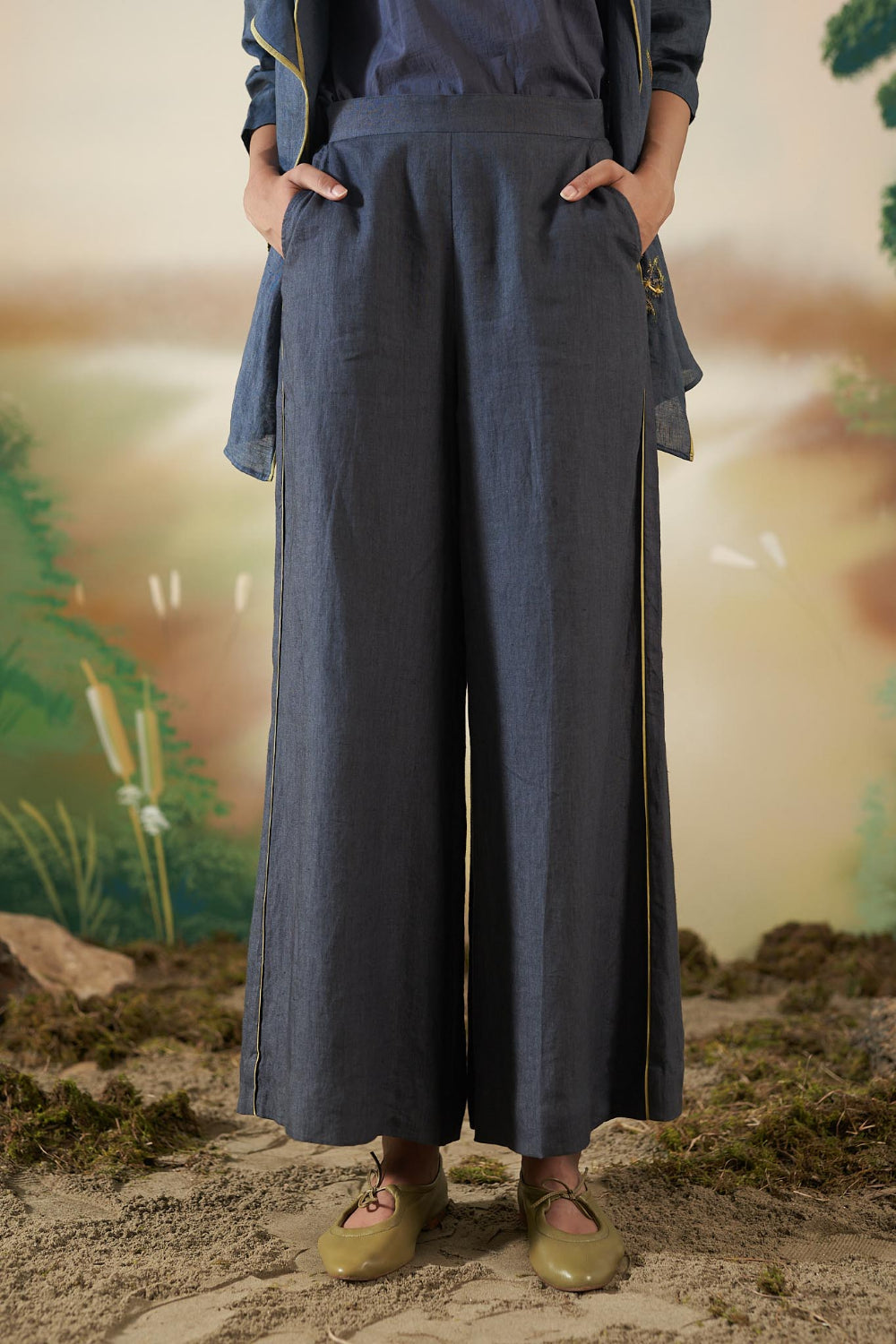Blue Wide-Legged Trousers