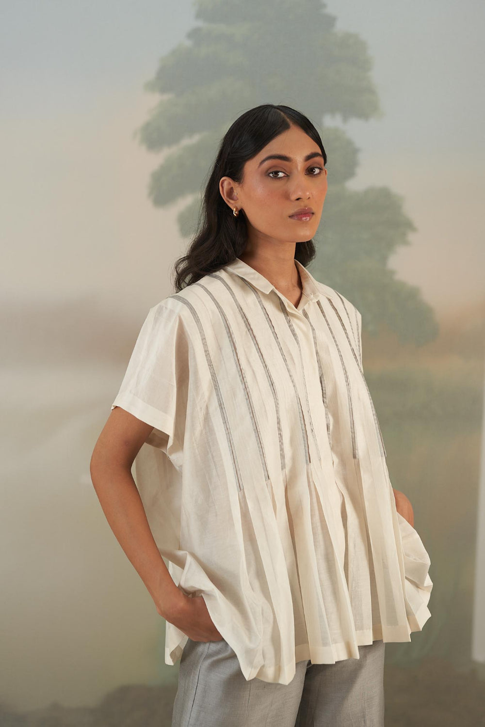 Ivory Box Pleated Top