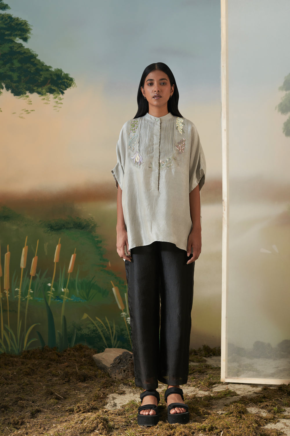 Garland Kaftan Top- Grey