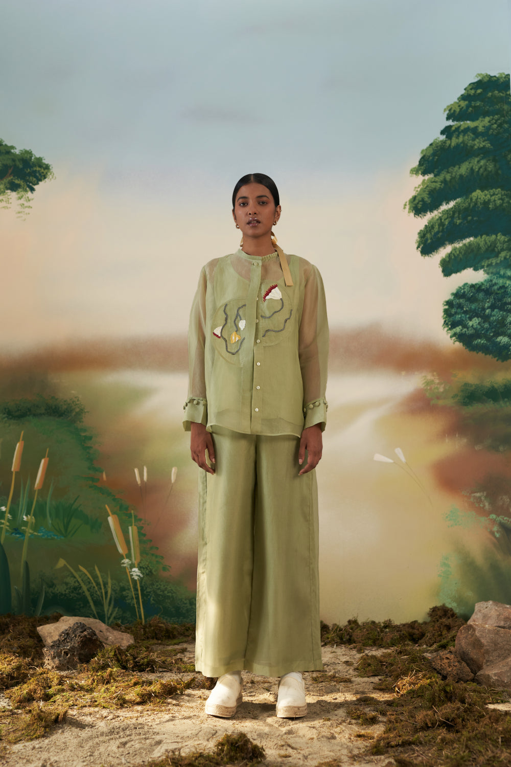 Green Organza Trousers