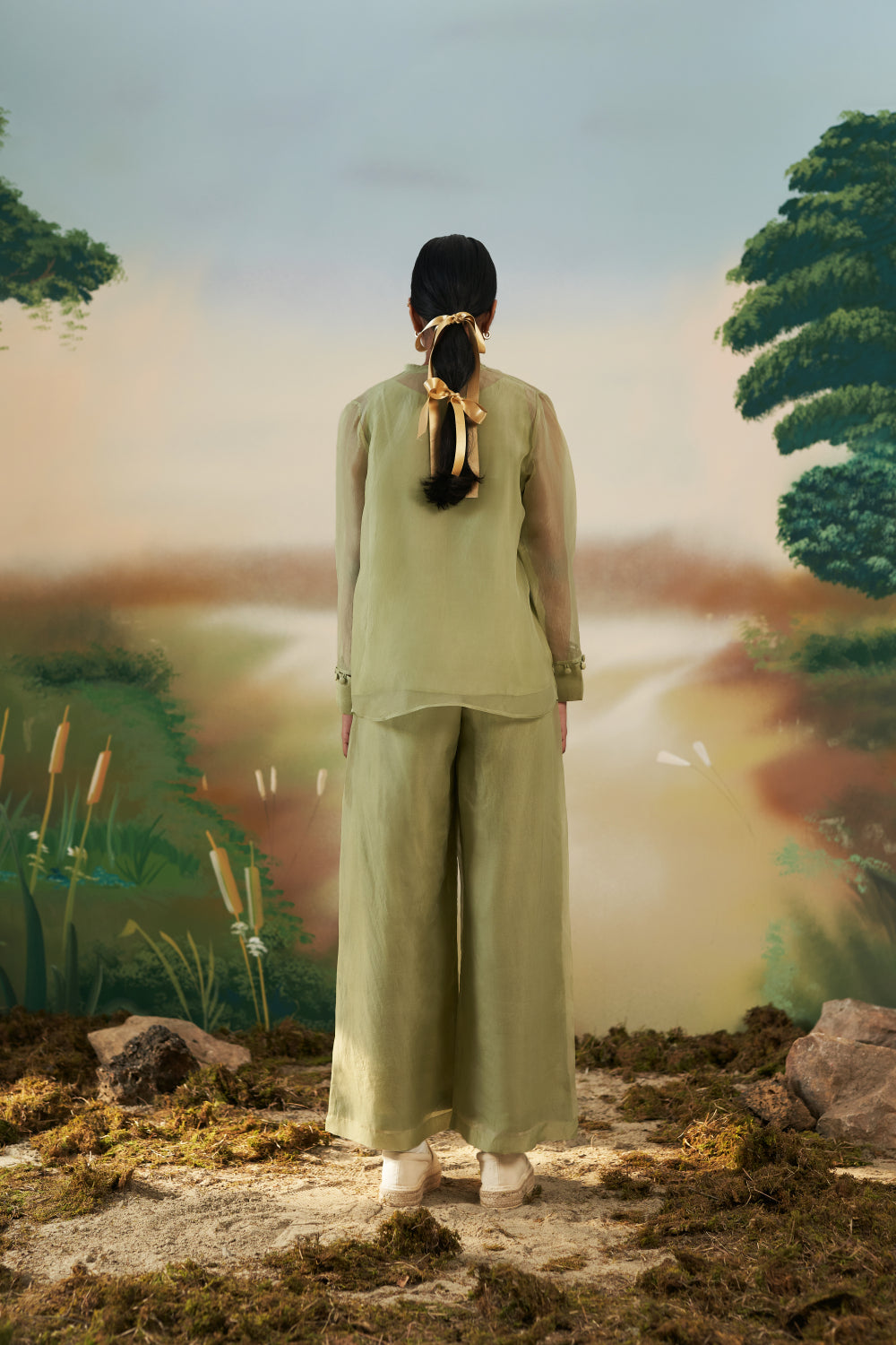 Green Organza Trousers