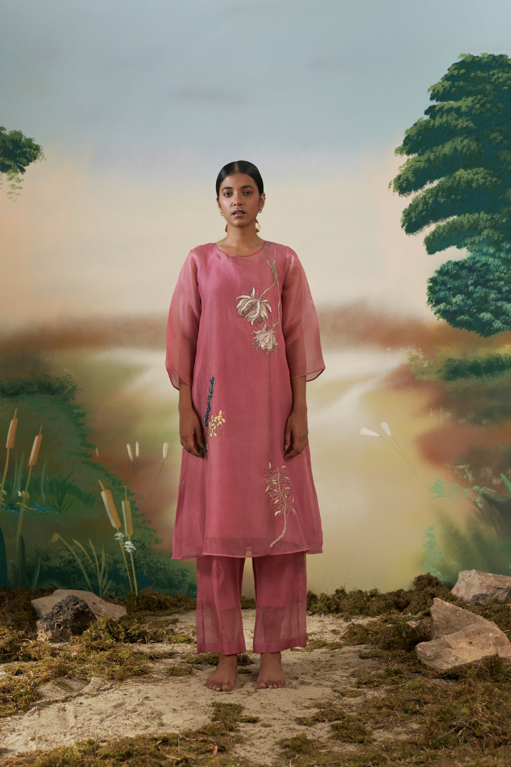 Tuberose Kurta Set - Mulberry