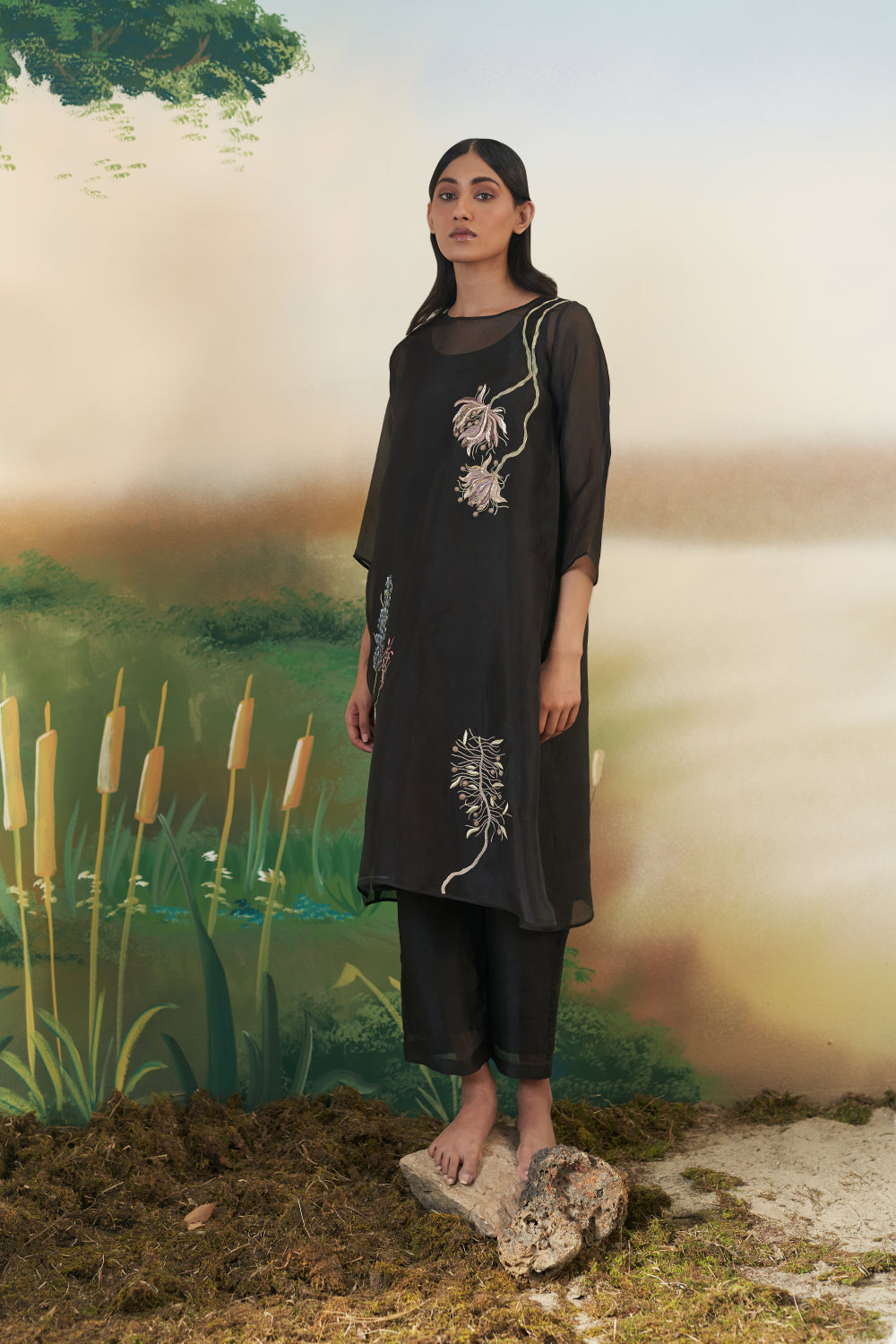 Tuberose Kurta Set - Black