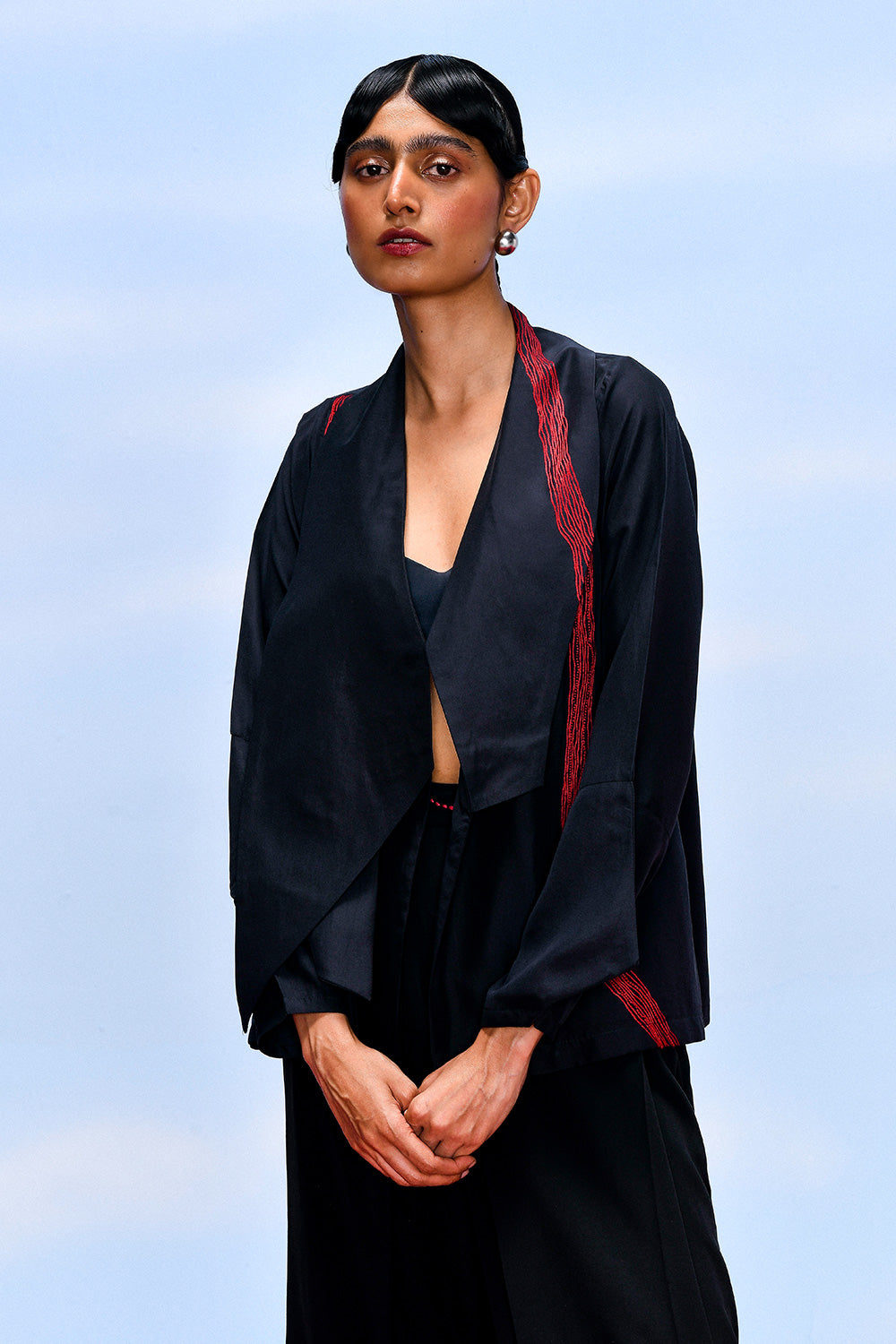 WAVE ASYMMETRIC JACKET - BLACK