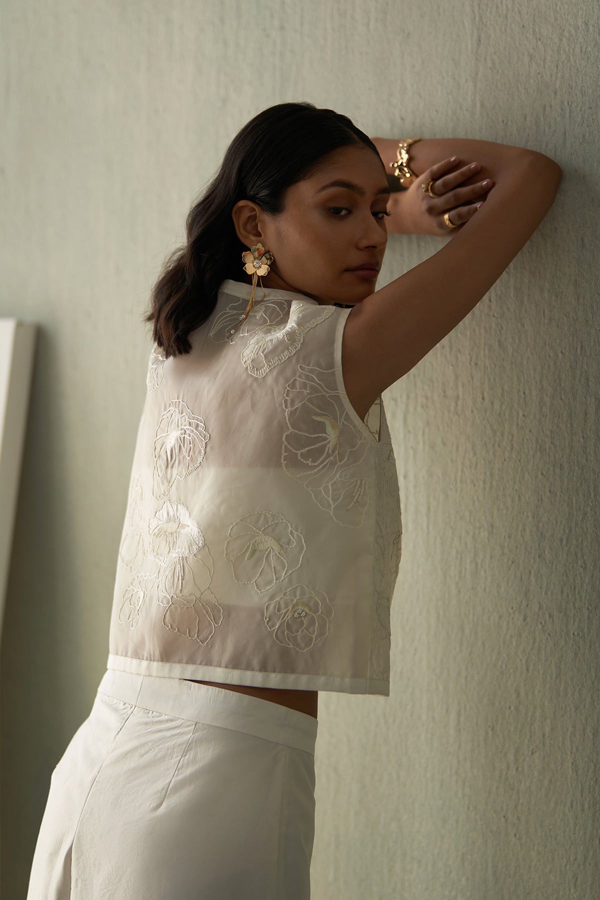 Foliage Cropped Jacket And Trousers Set