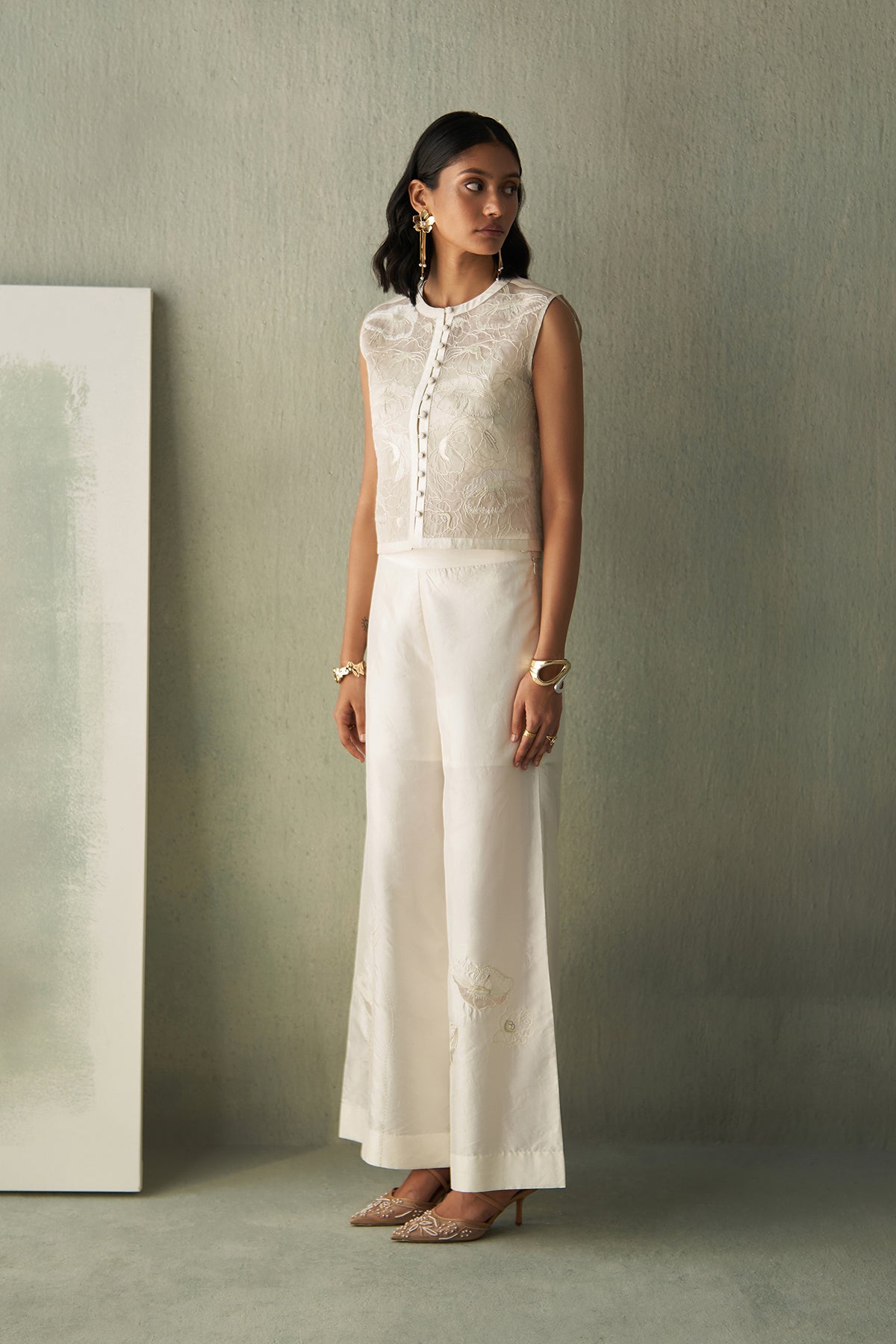 Foliage Cropped Jacket And Trousers Set