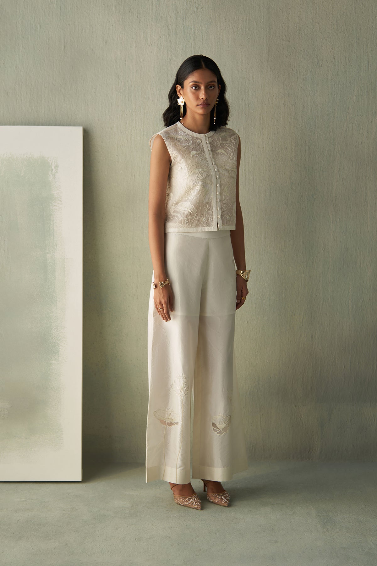 Foliage Cropped Jacket And Trousers Set