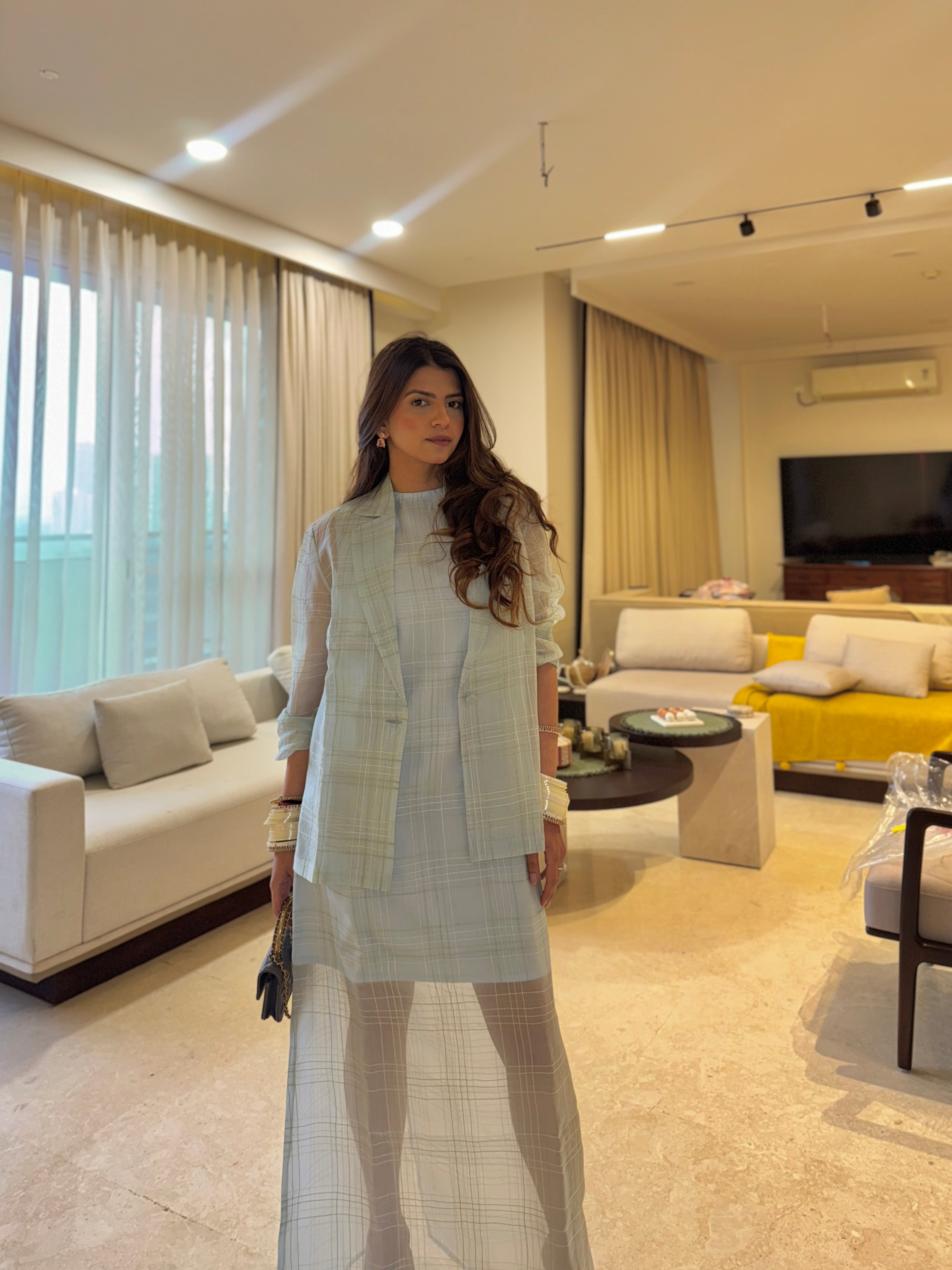Dhriti Mehra in Sky Jacket And Dress Set