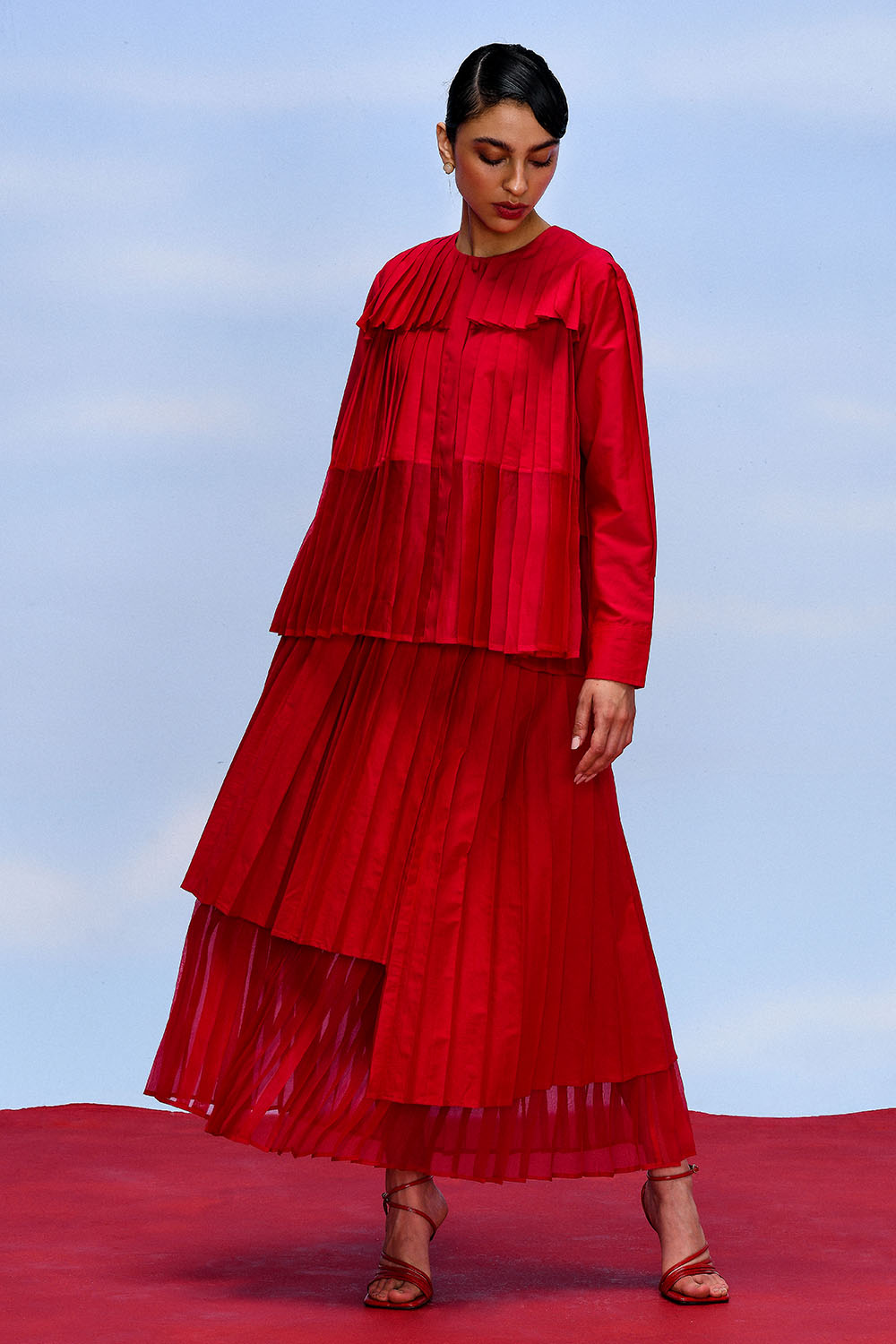 CERISE ACCORDION SKIRT