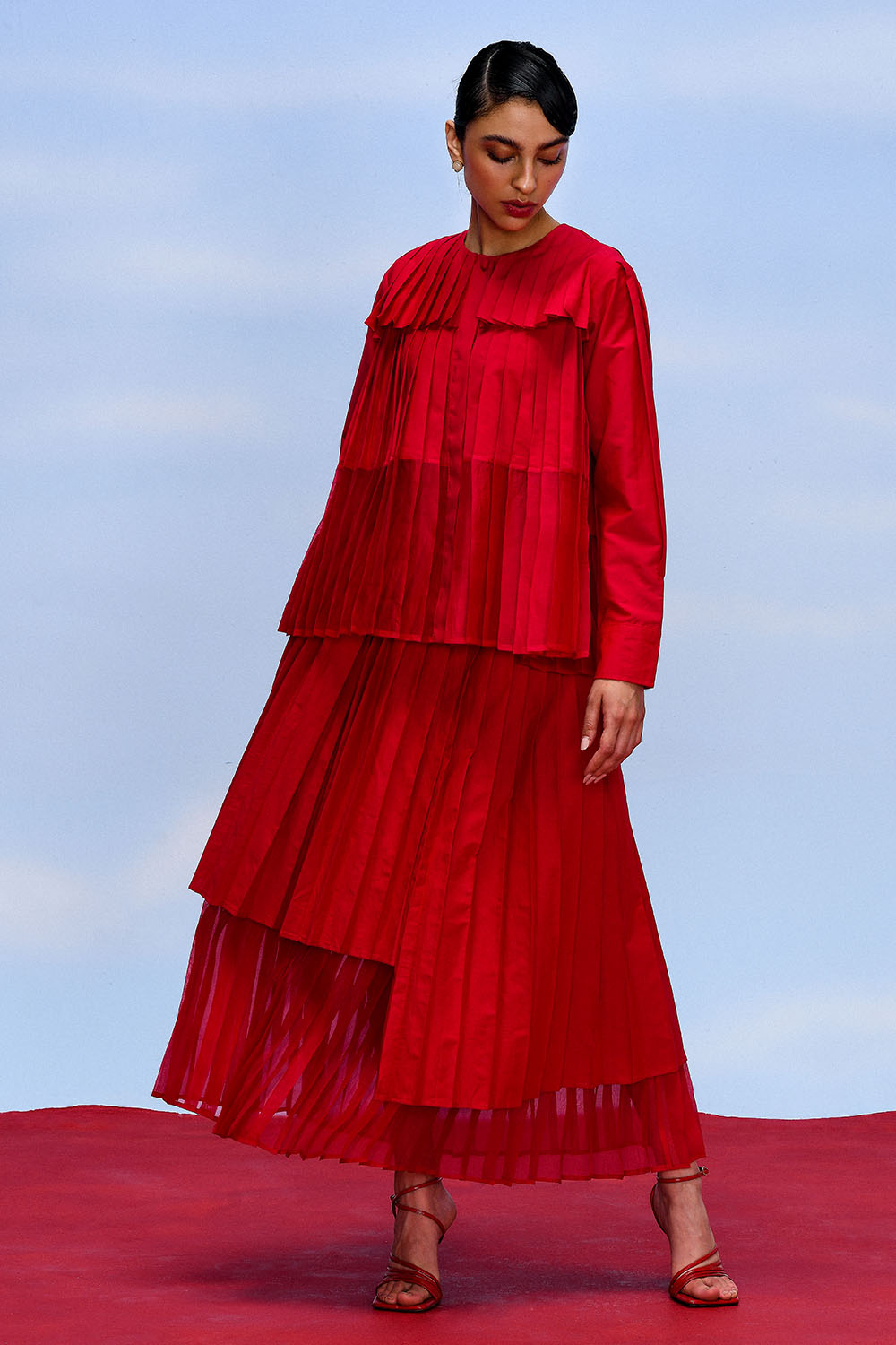 CERISE ACCORDION TOP