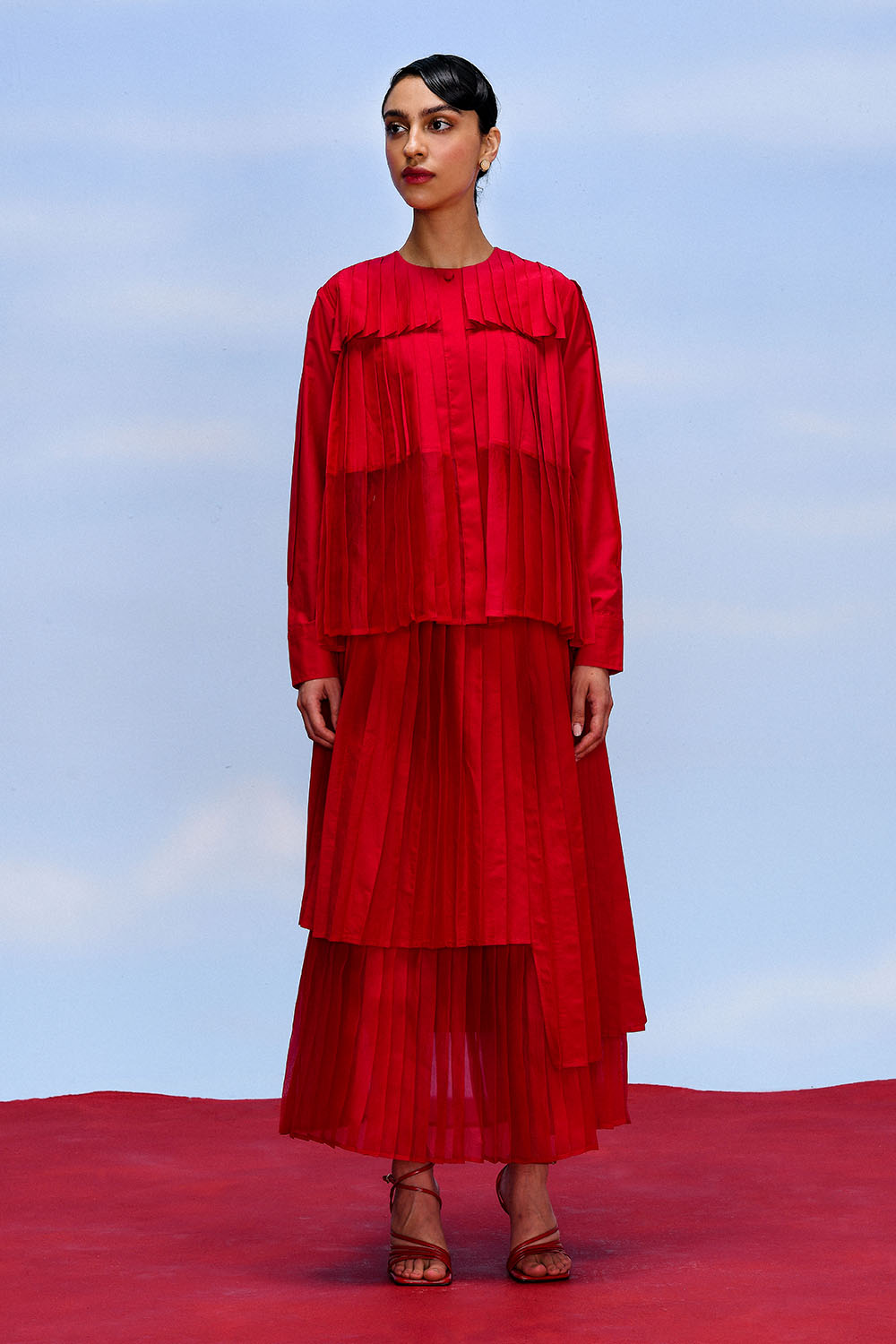 CERISE ACCORDION SKIRT