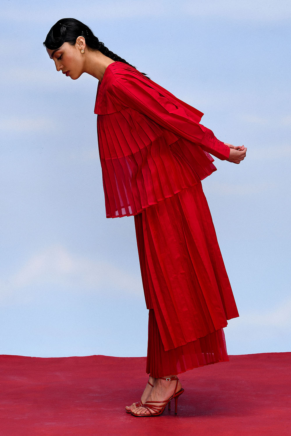 CERISE ACCORDION TOP