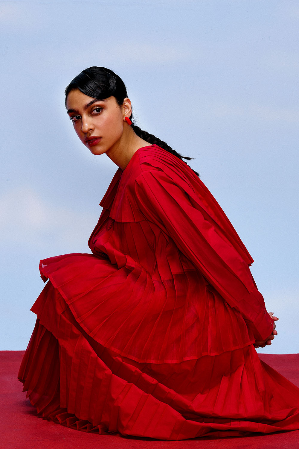 CERISE ACCORDION TOP