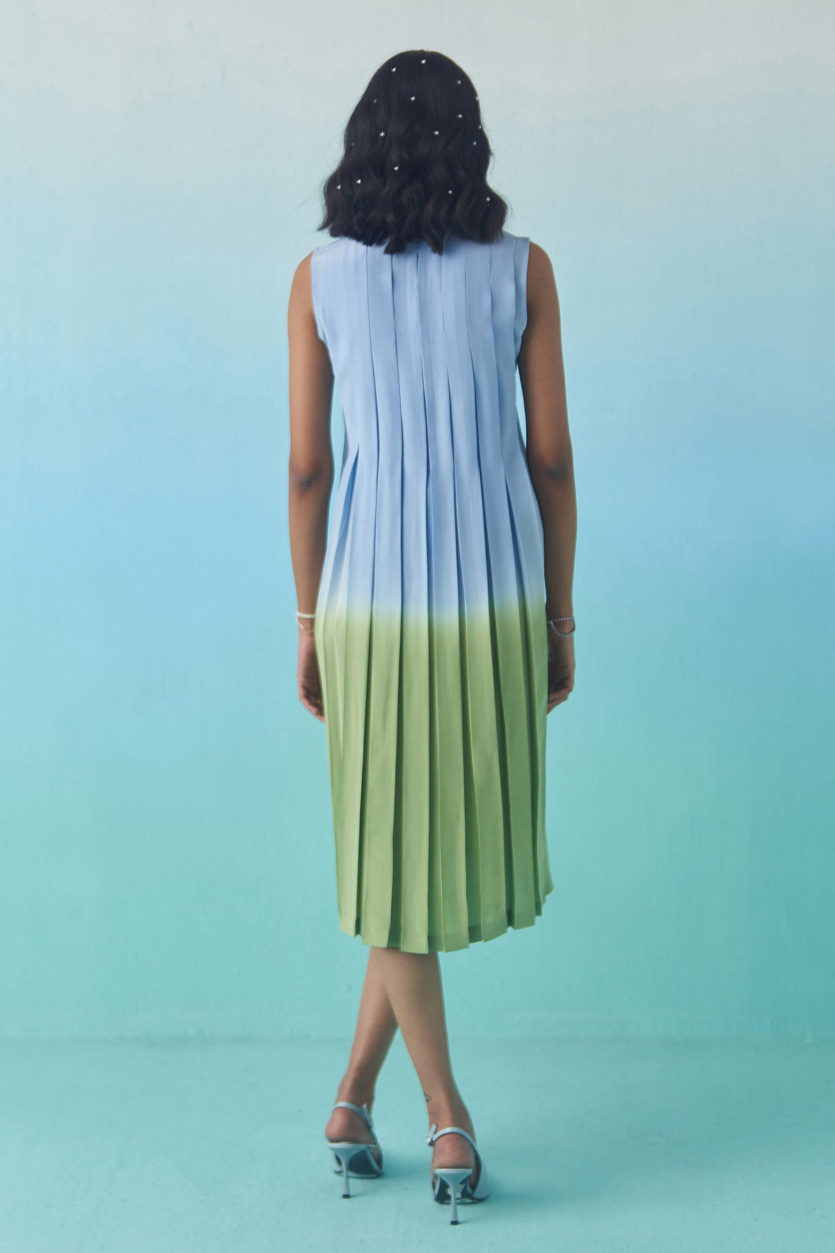 Sky & Grass Pleated Dress