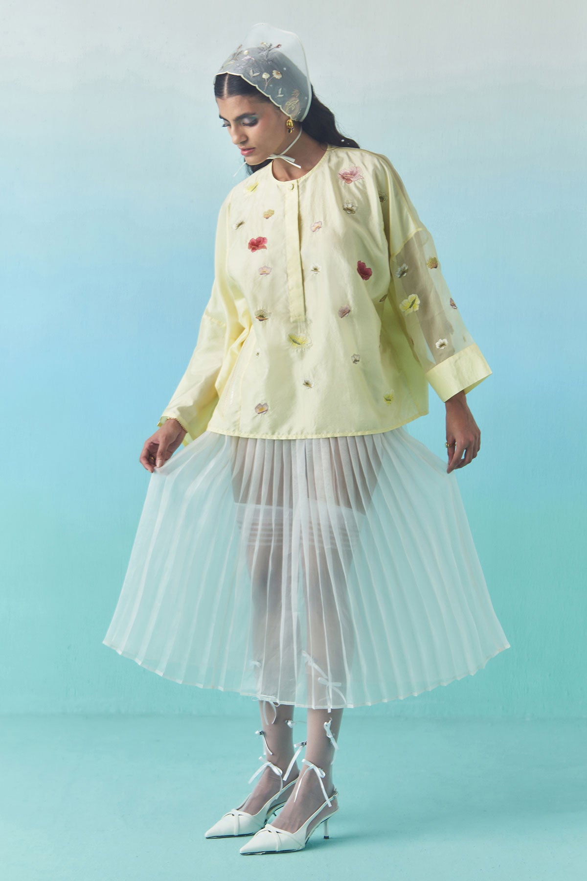 Organza Accordion Skirt - Ivory