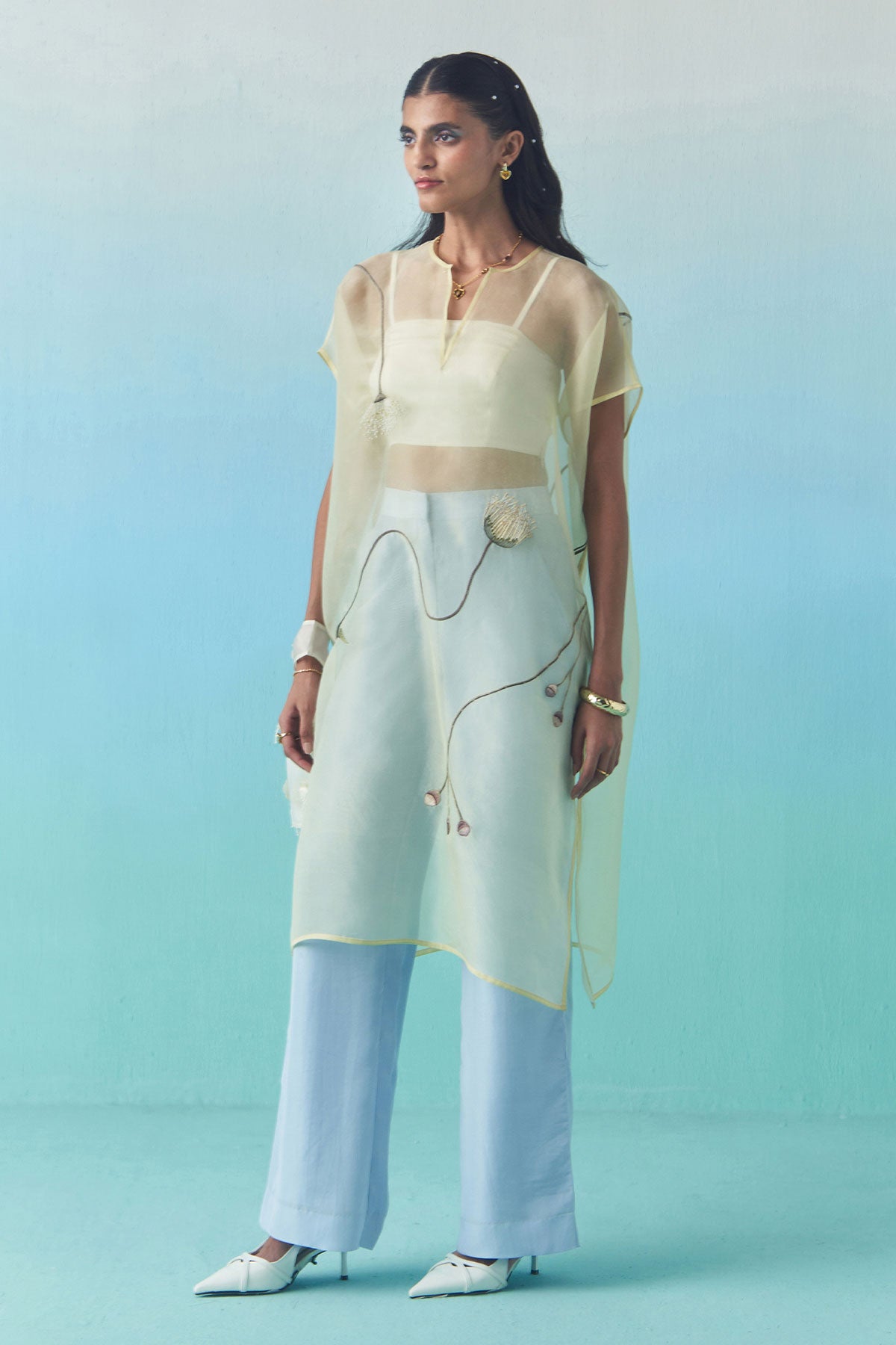 Silk Boot Cut Trousers - Sky