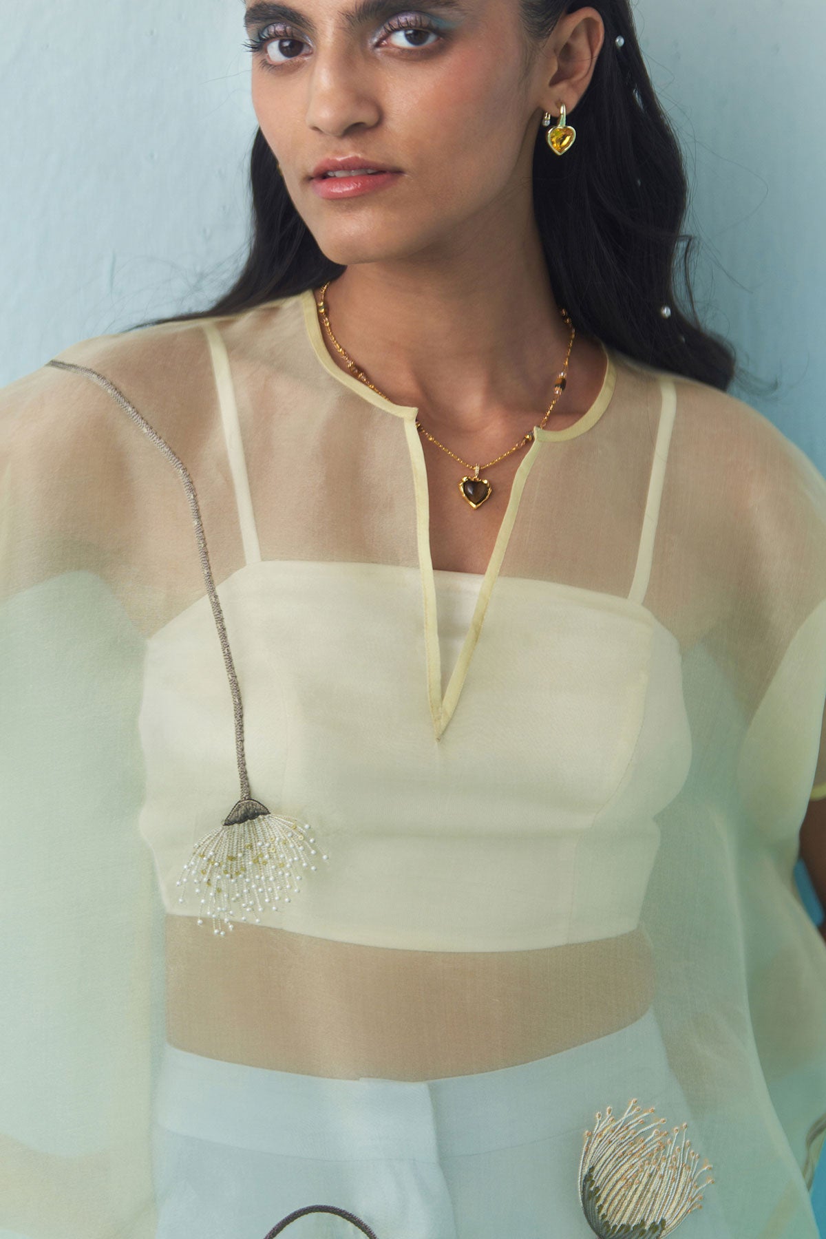 Silk Boot Cut Trousers - Sky