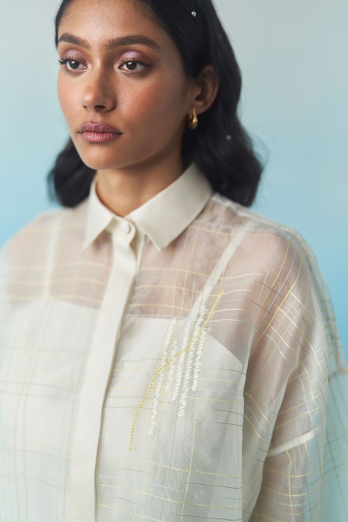 Oversized Sheer Check Top
