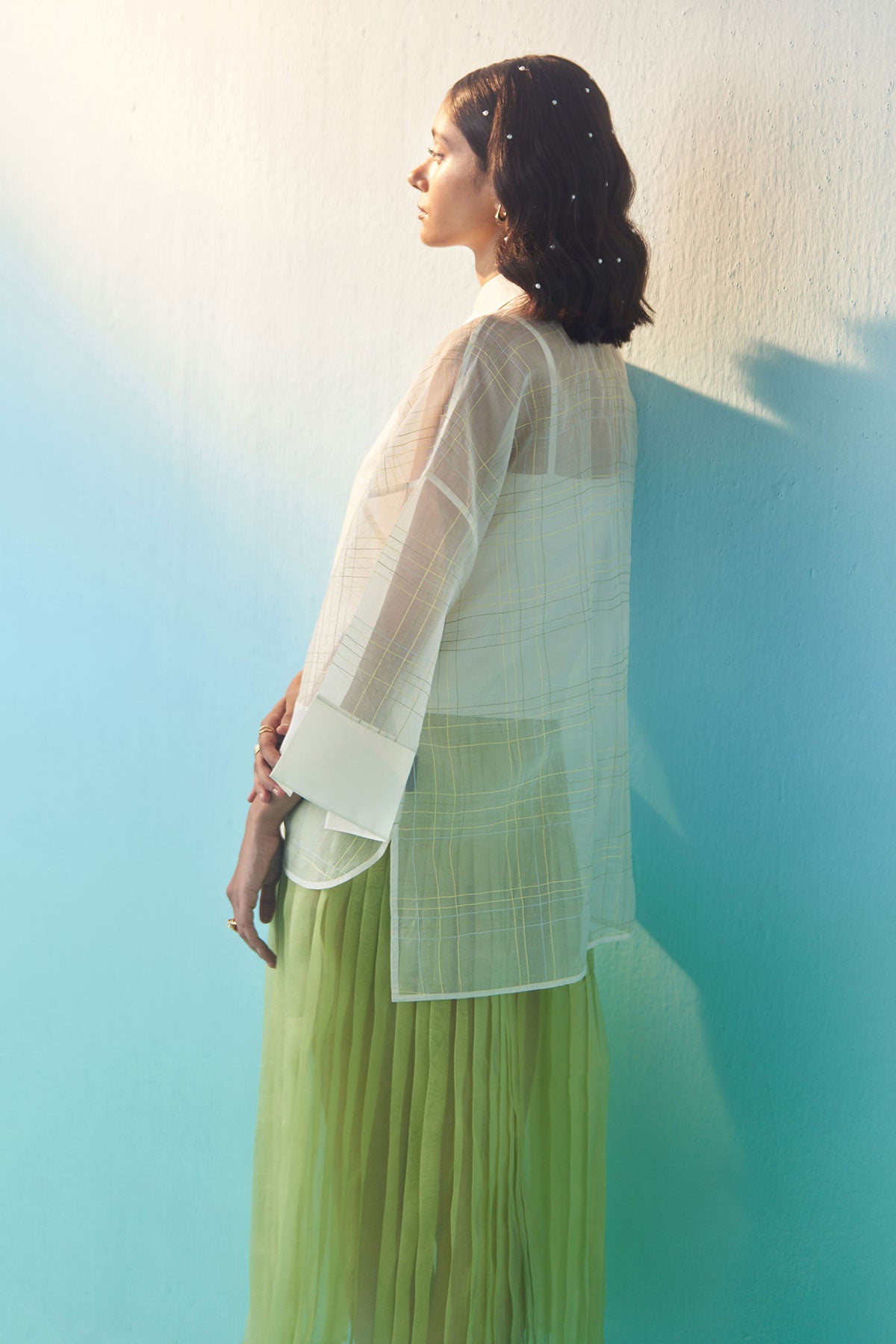 Oversized Sheer Check Top