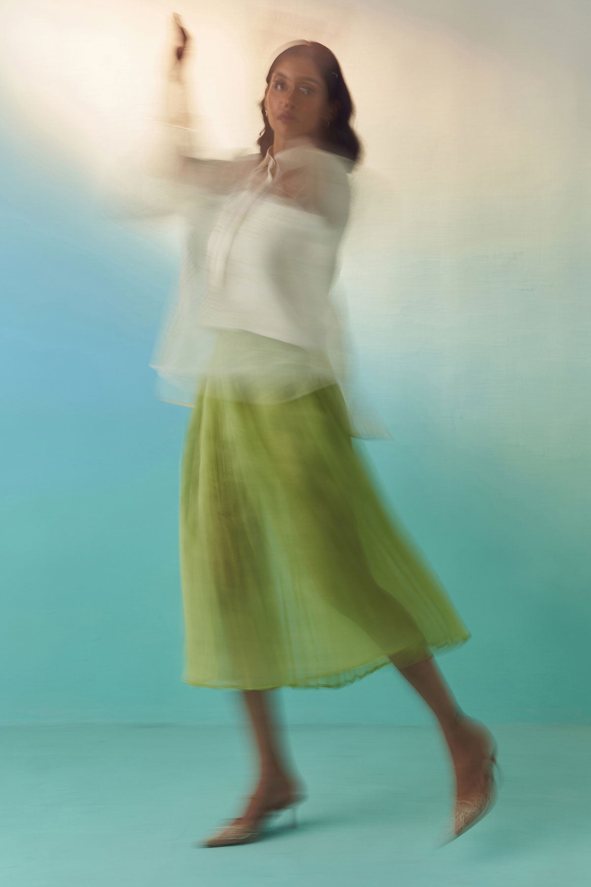 Organza Accordion Skirt - Green